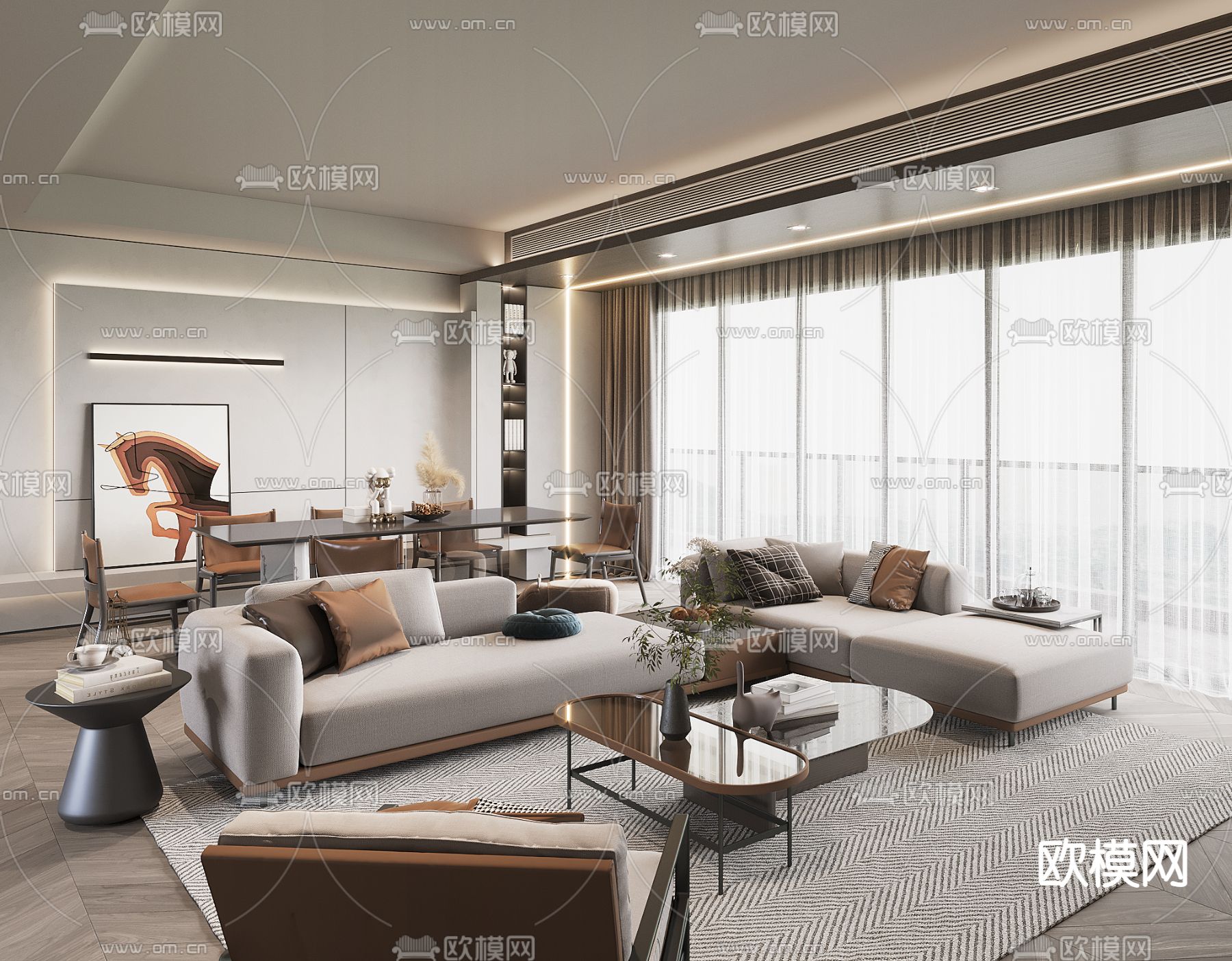 现代轻奢客厅3d模型下载（渲染图2）