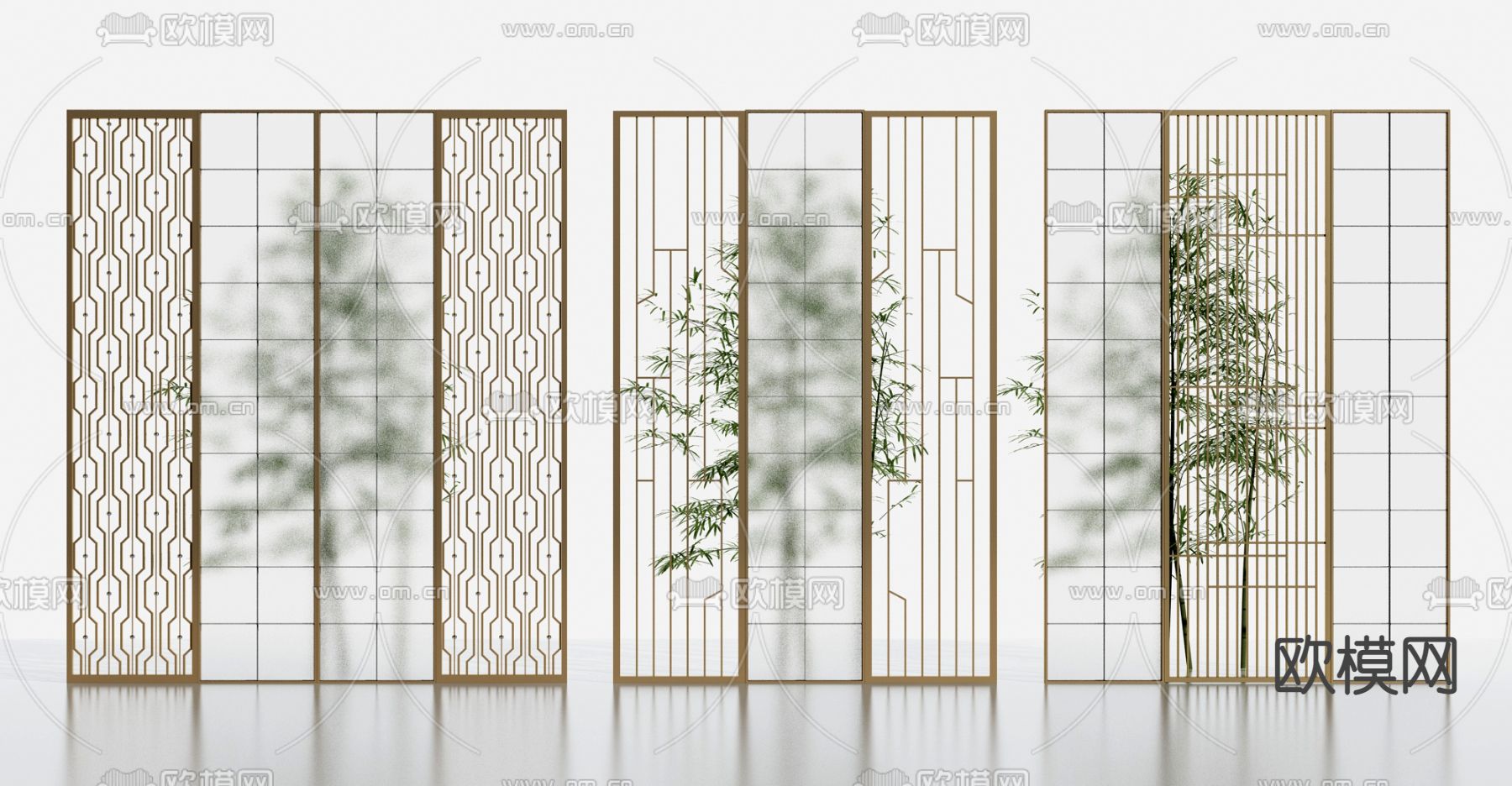 现代花格玻璃屏风隔断su模型