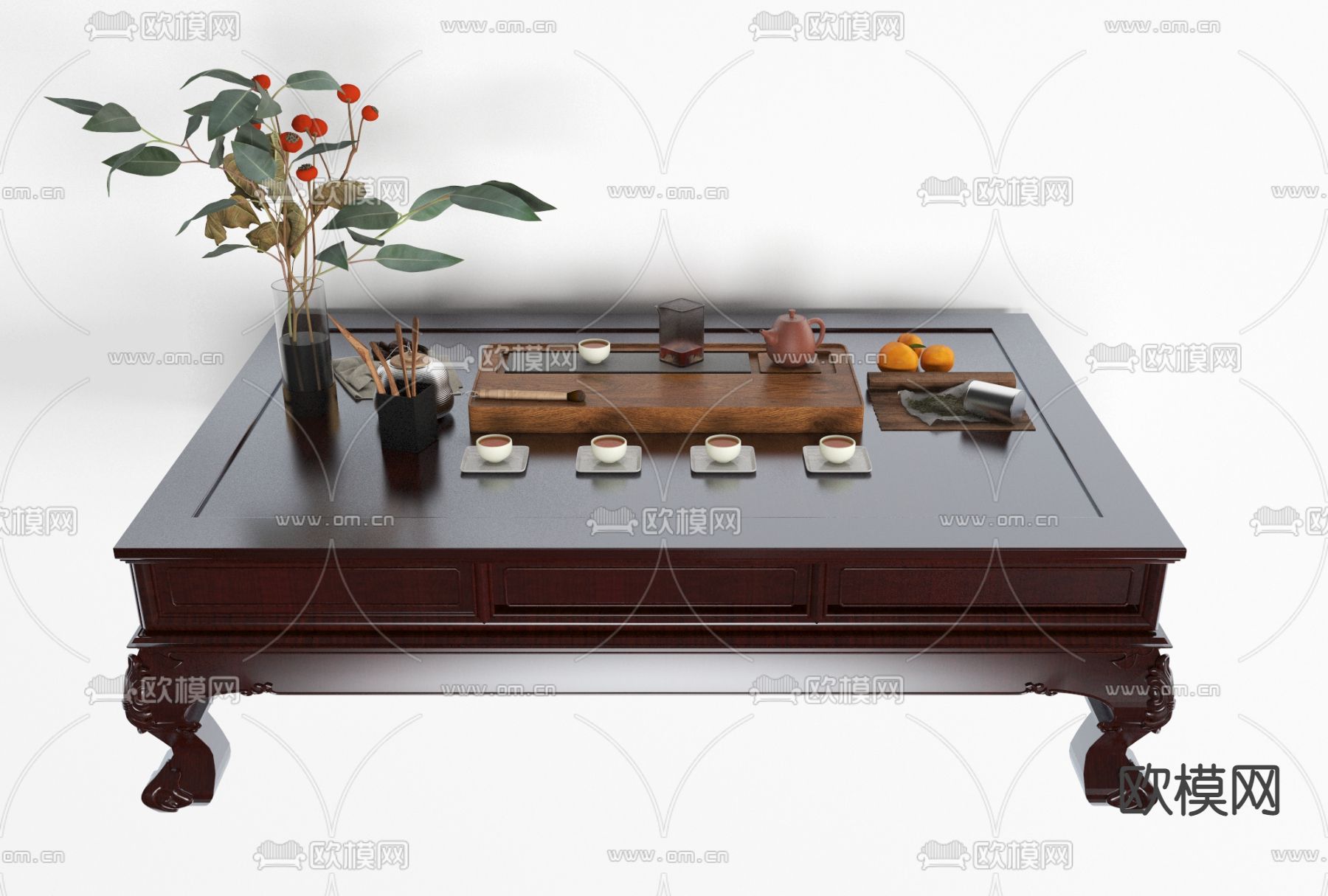 欧式实木茶几免费3d模型下载