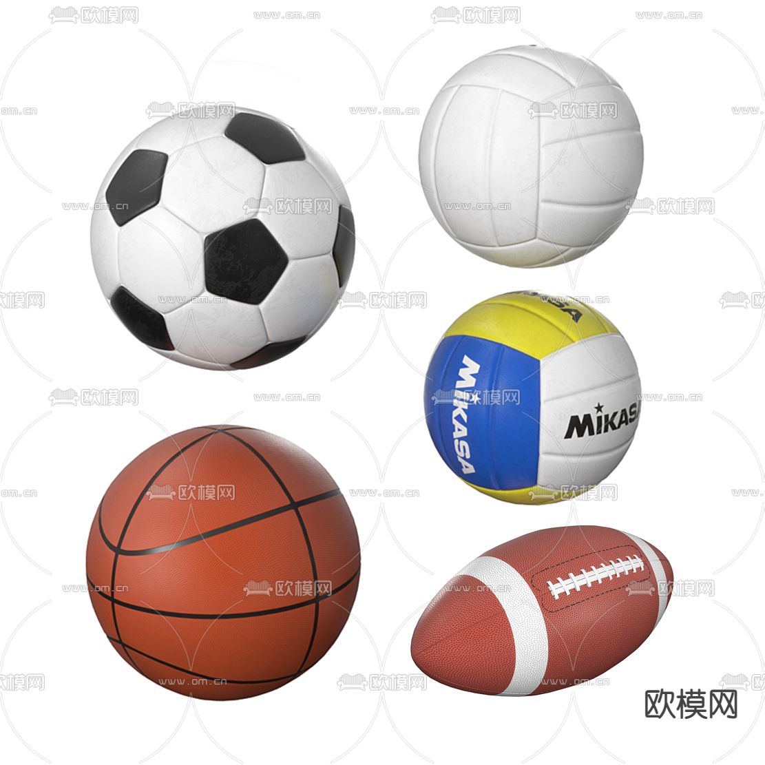 现代足球篮球橄榄球排球3d模型