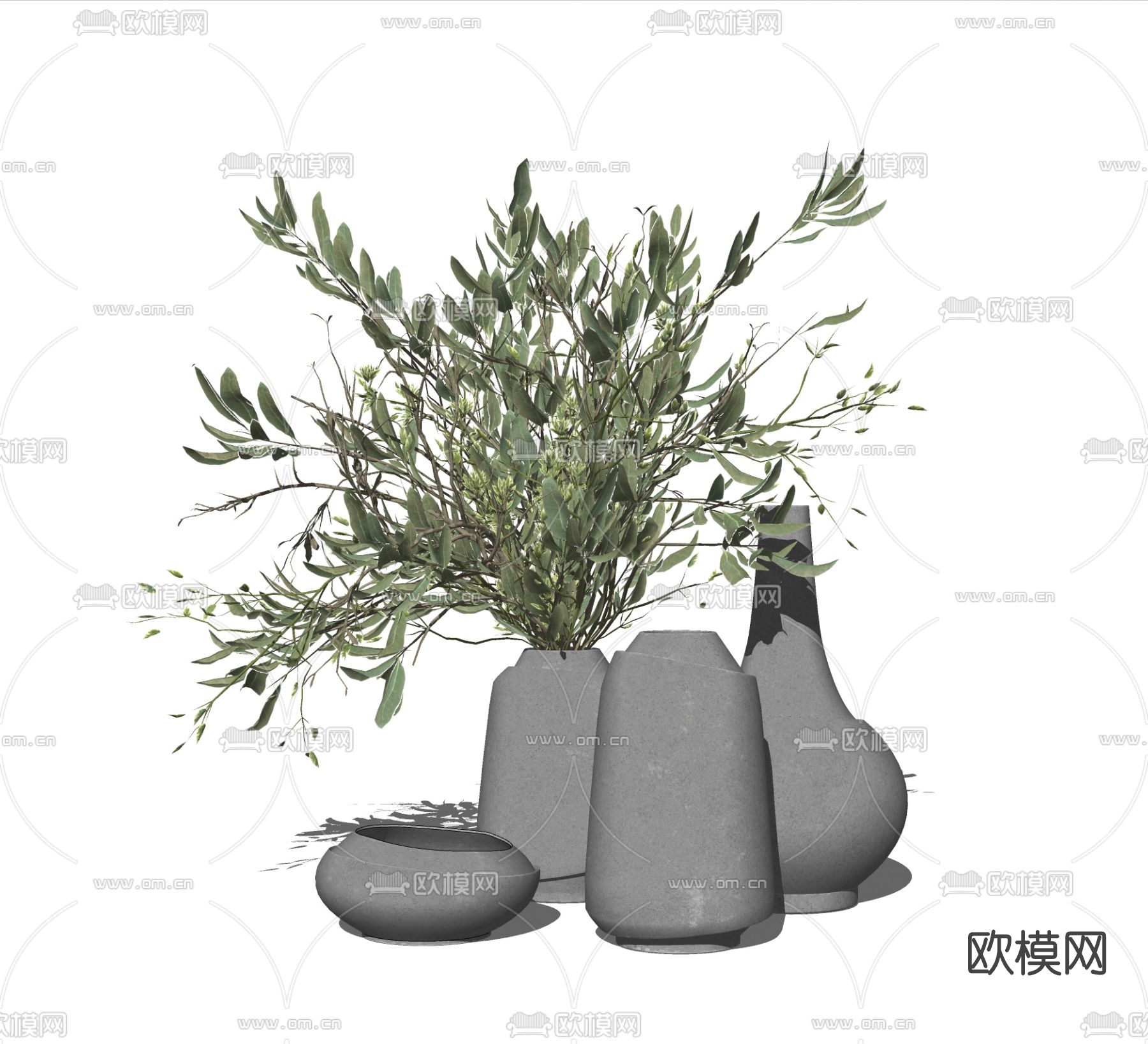 现代绿枝花瓶su模型