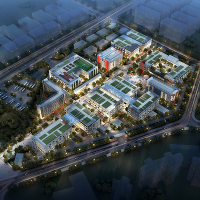  现代办公工业园鸟瞰su模型 