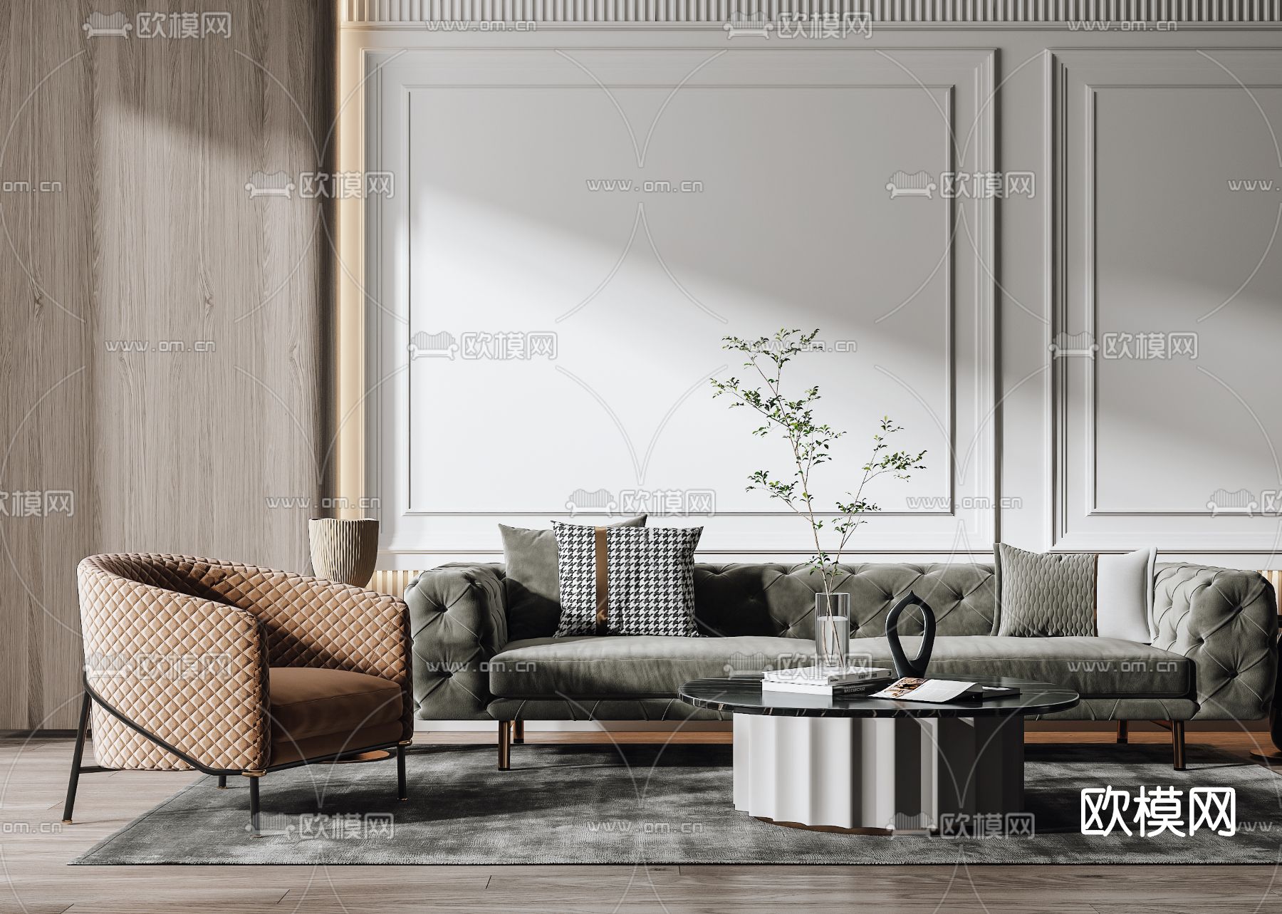 简欧绒布沙发组合3d模型下载