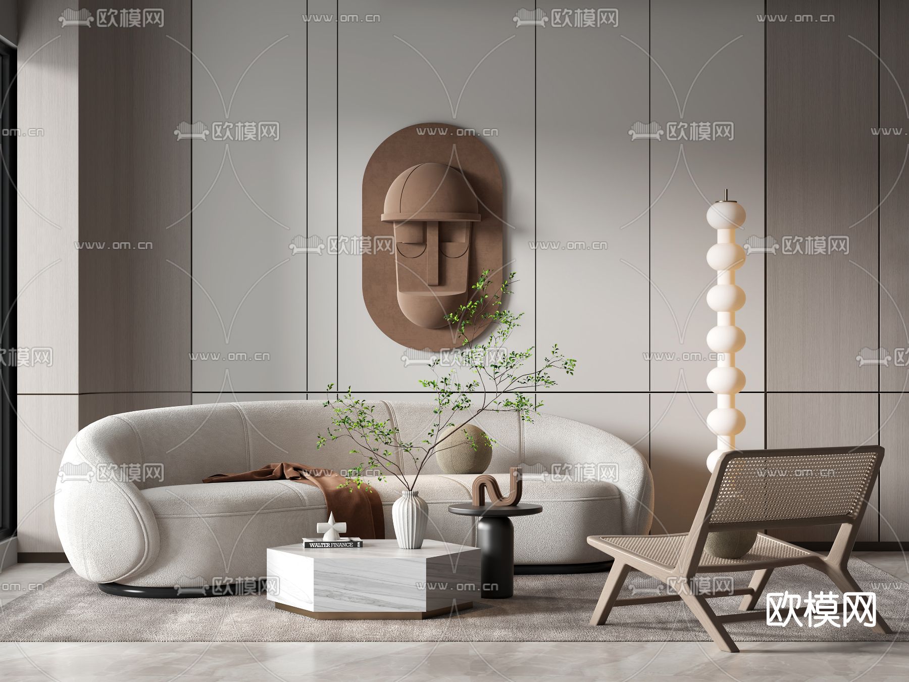 现代布艺弧形沙发组合3d模型下载_ID11633924_3dmax免费模型-欧模网