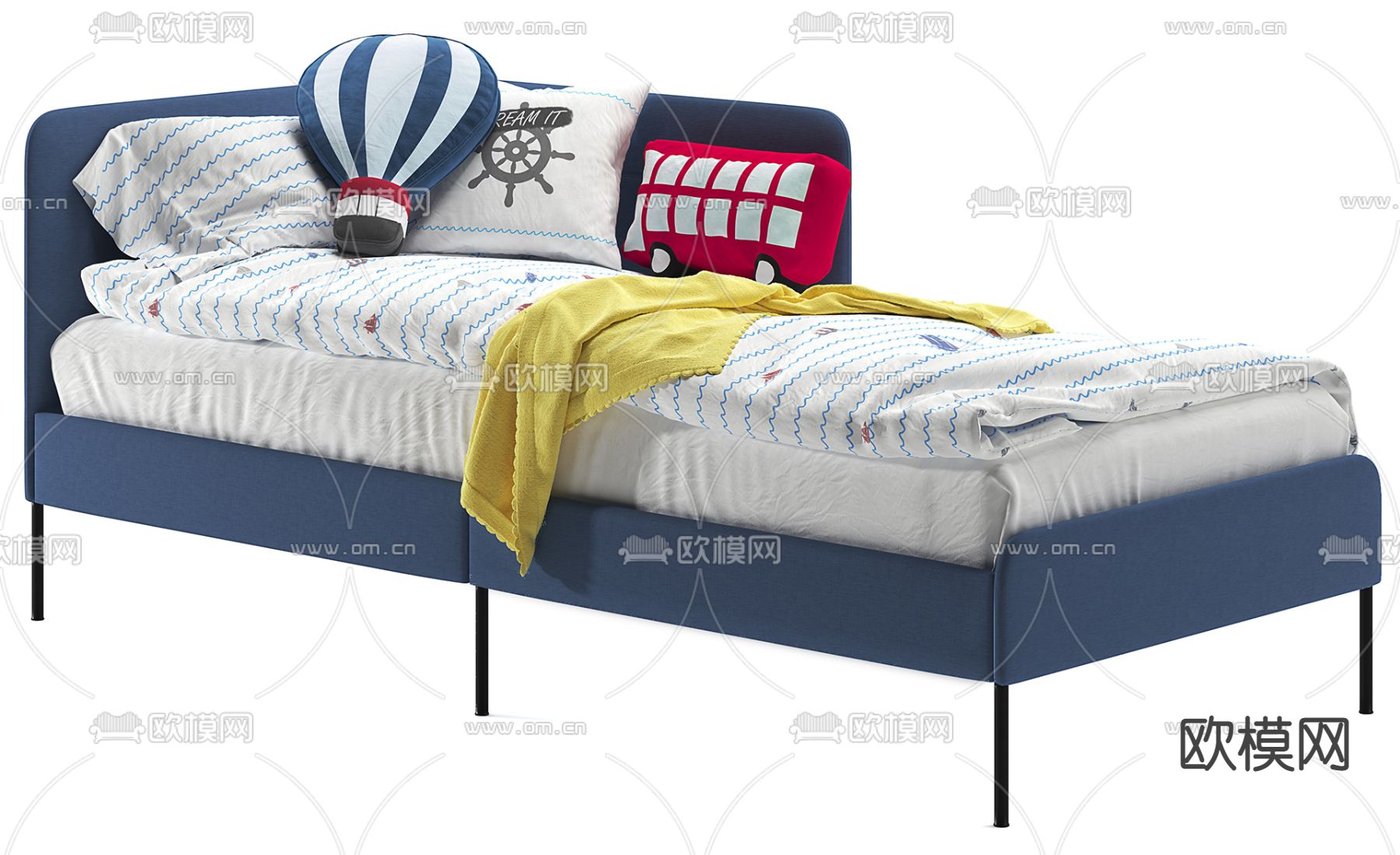 现代布艺儿童床3d模型下载（渲染图3）