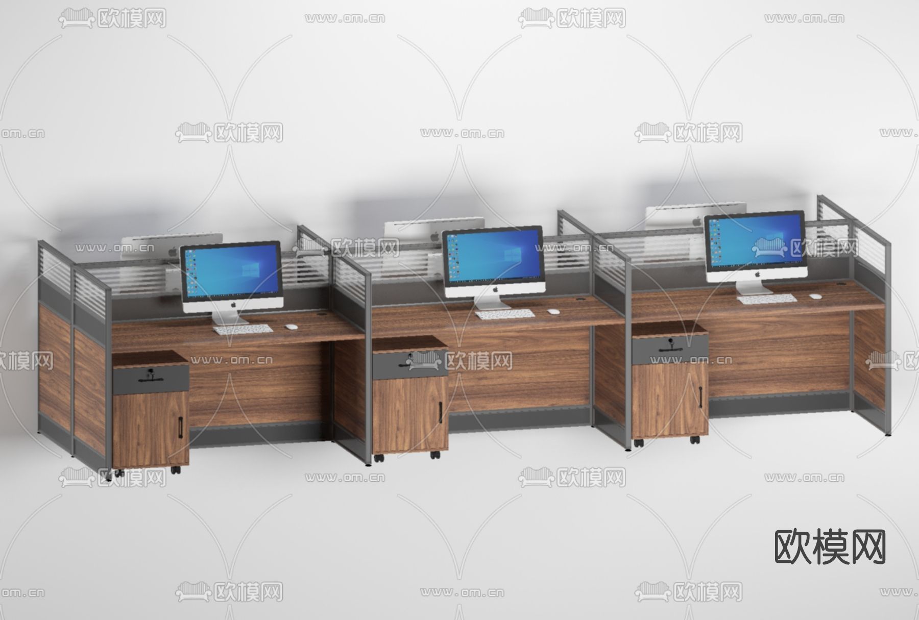 现代卡位办公桌椅免费3d模型下载