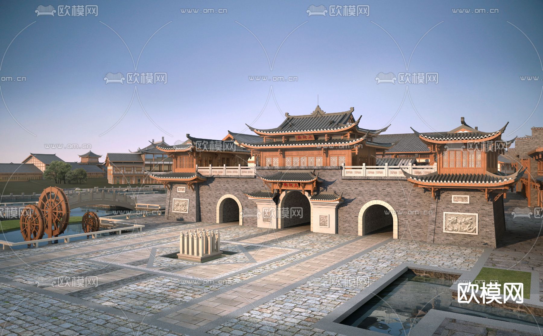 中式城楼古建3d模型下载_ID11637838_3dmax免费模型-欧模网