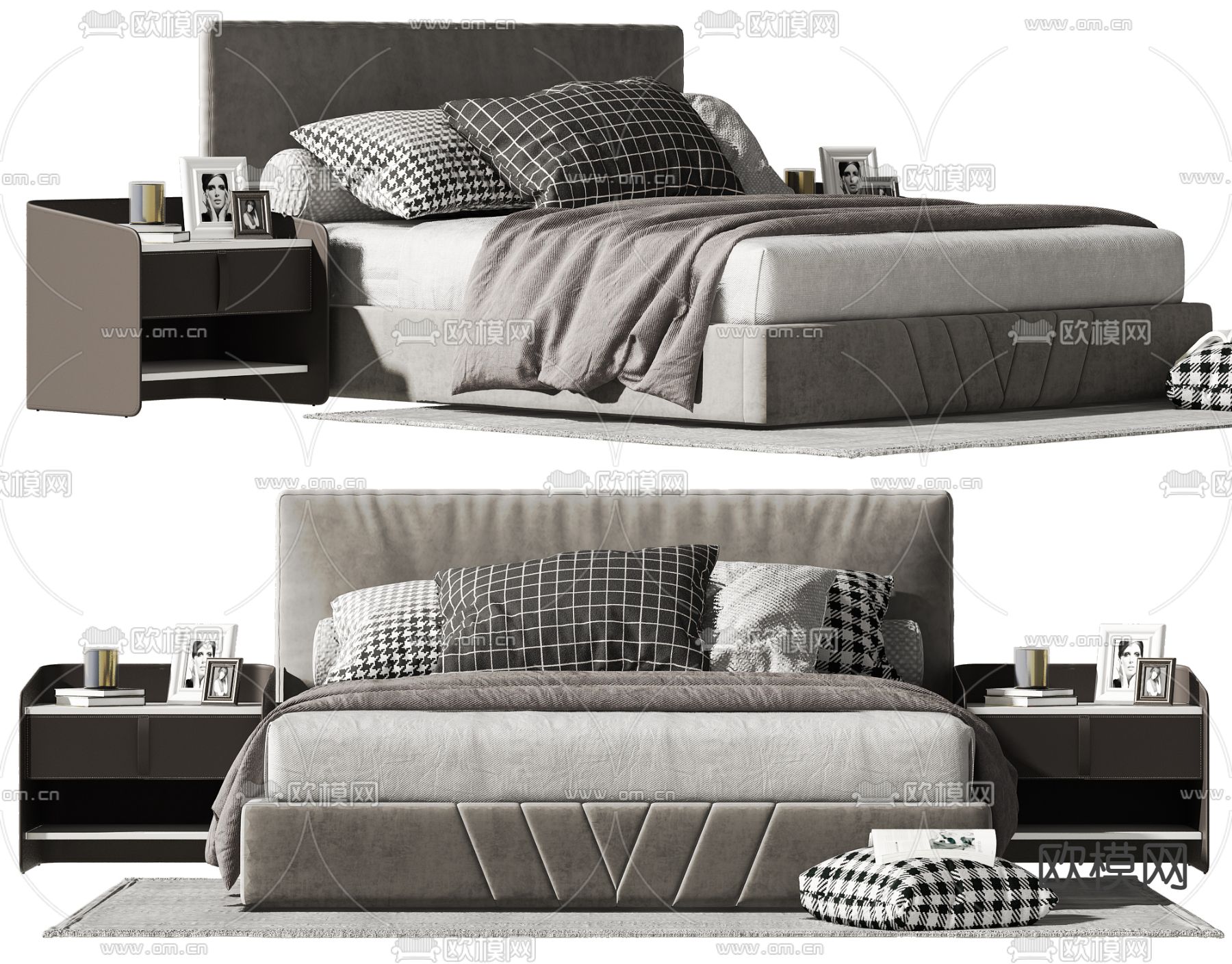 现代布艺双人床3d模型下载