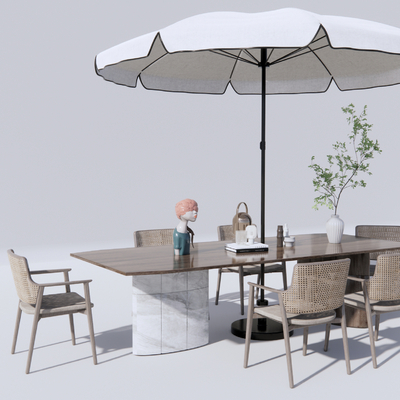  现代户外餐桌椅su模型 