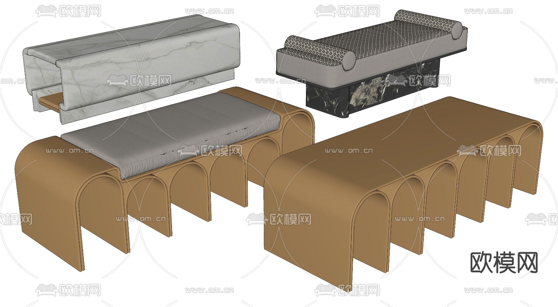 现代轻奢长凳su模型下载（渲染图2）