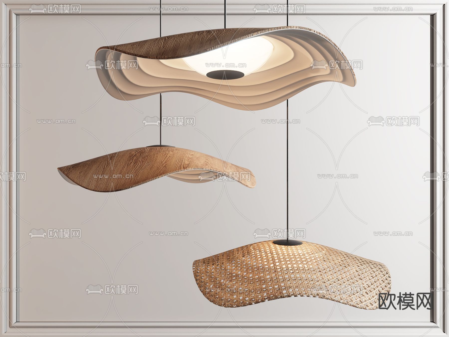 侘寂风藤编帽子吊灯3d模型