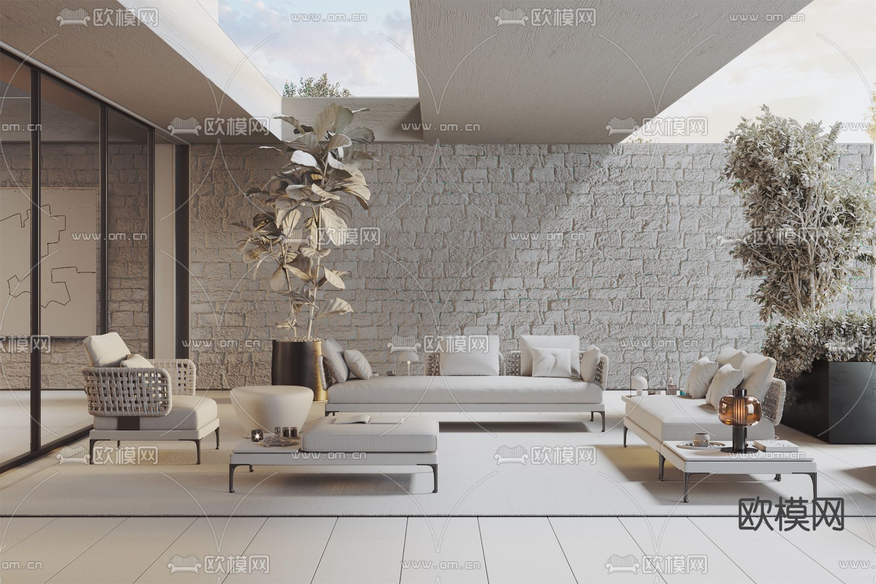 现代布艺沙发组合3d模型