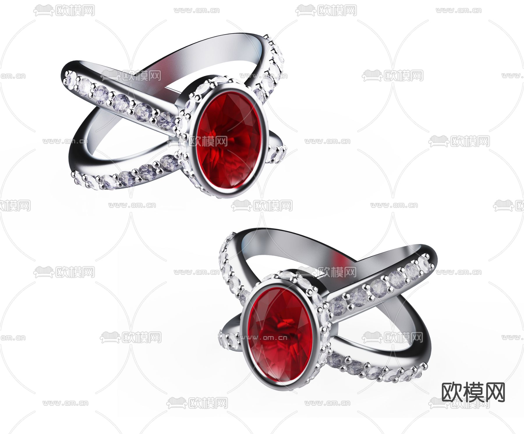 现代红宝石戒指3d模型下载