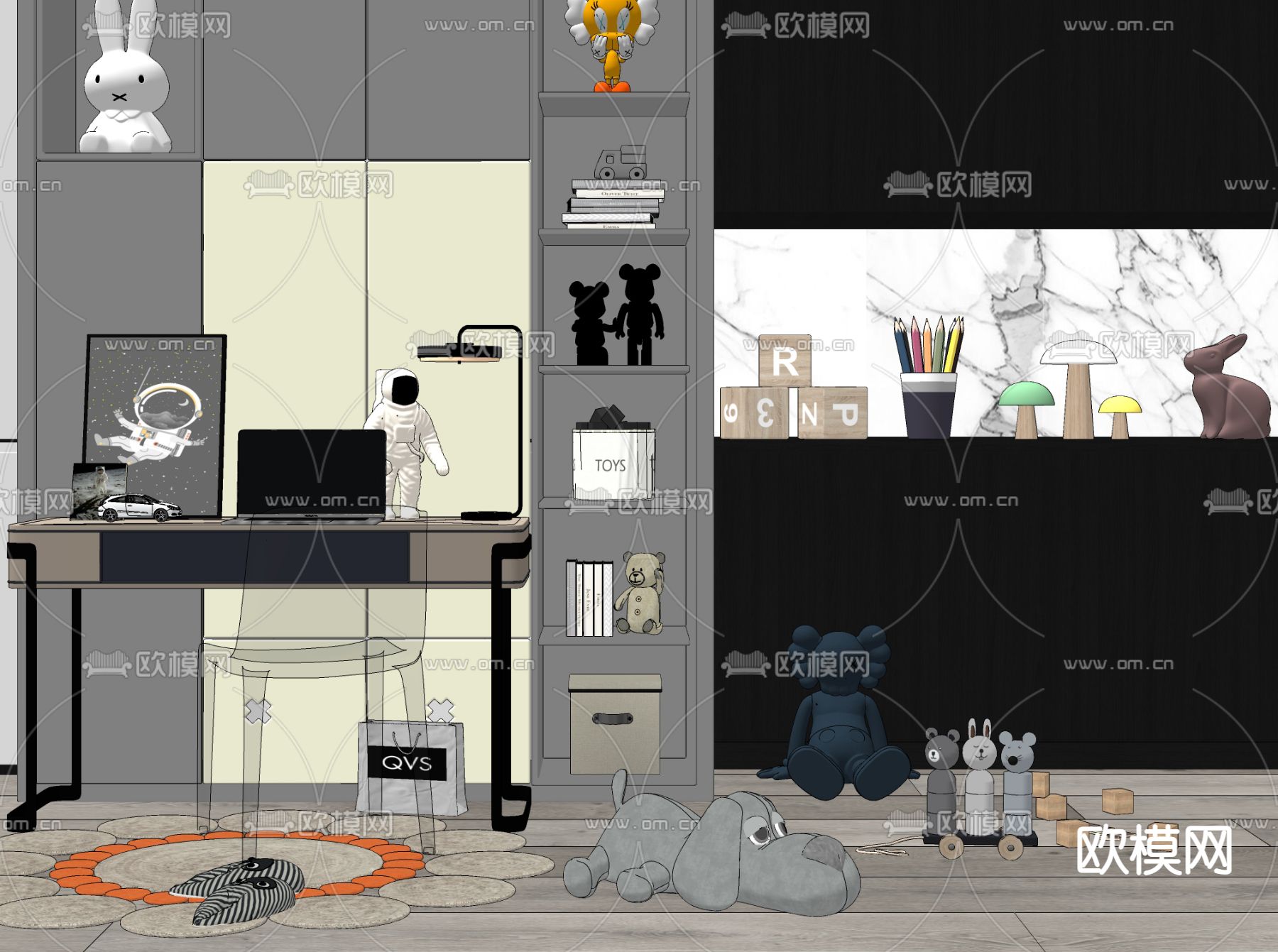 现代儿童装饰柜su模型下载（渲染图2）