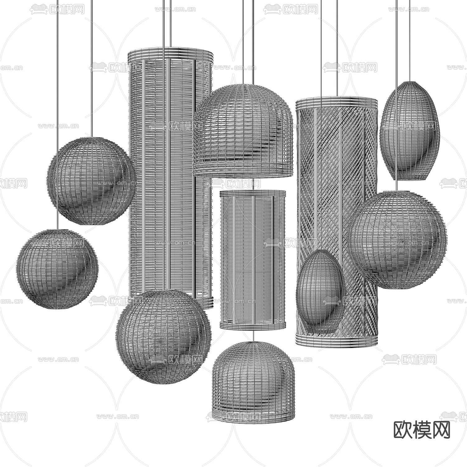 自然风藤编吊灯3d模型下载（渲染图2）