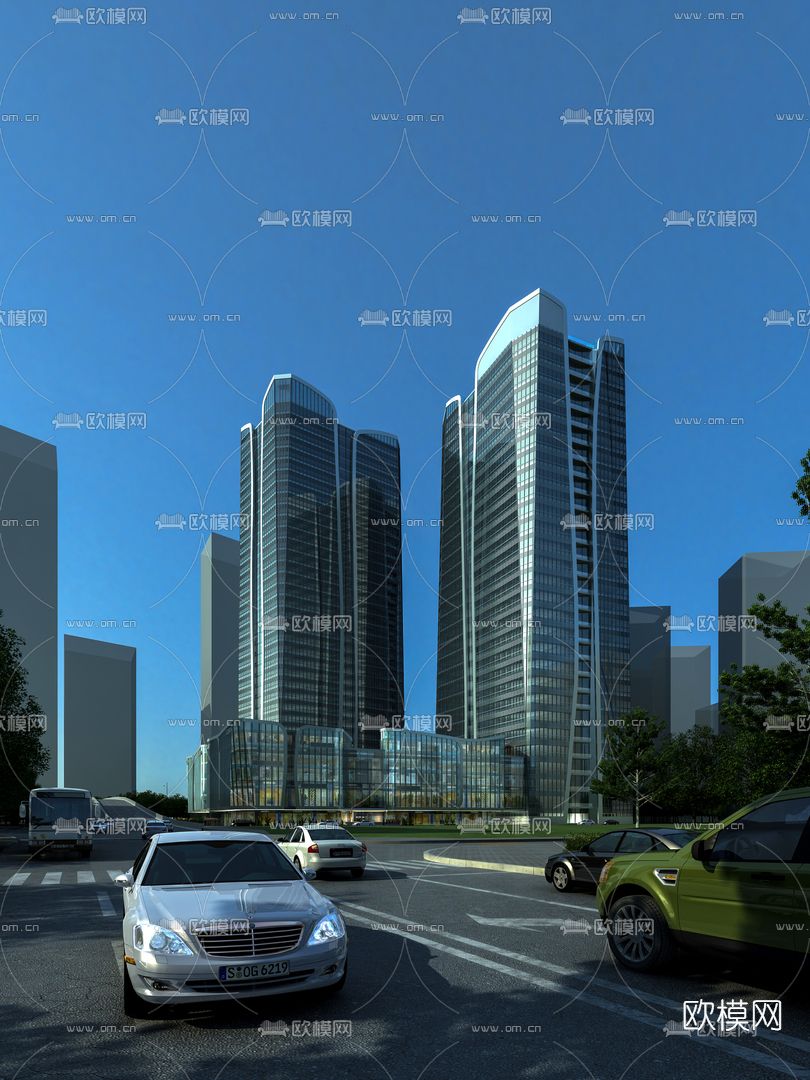 现代高层办公楼建筑外观免费3d模型下载