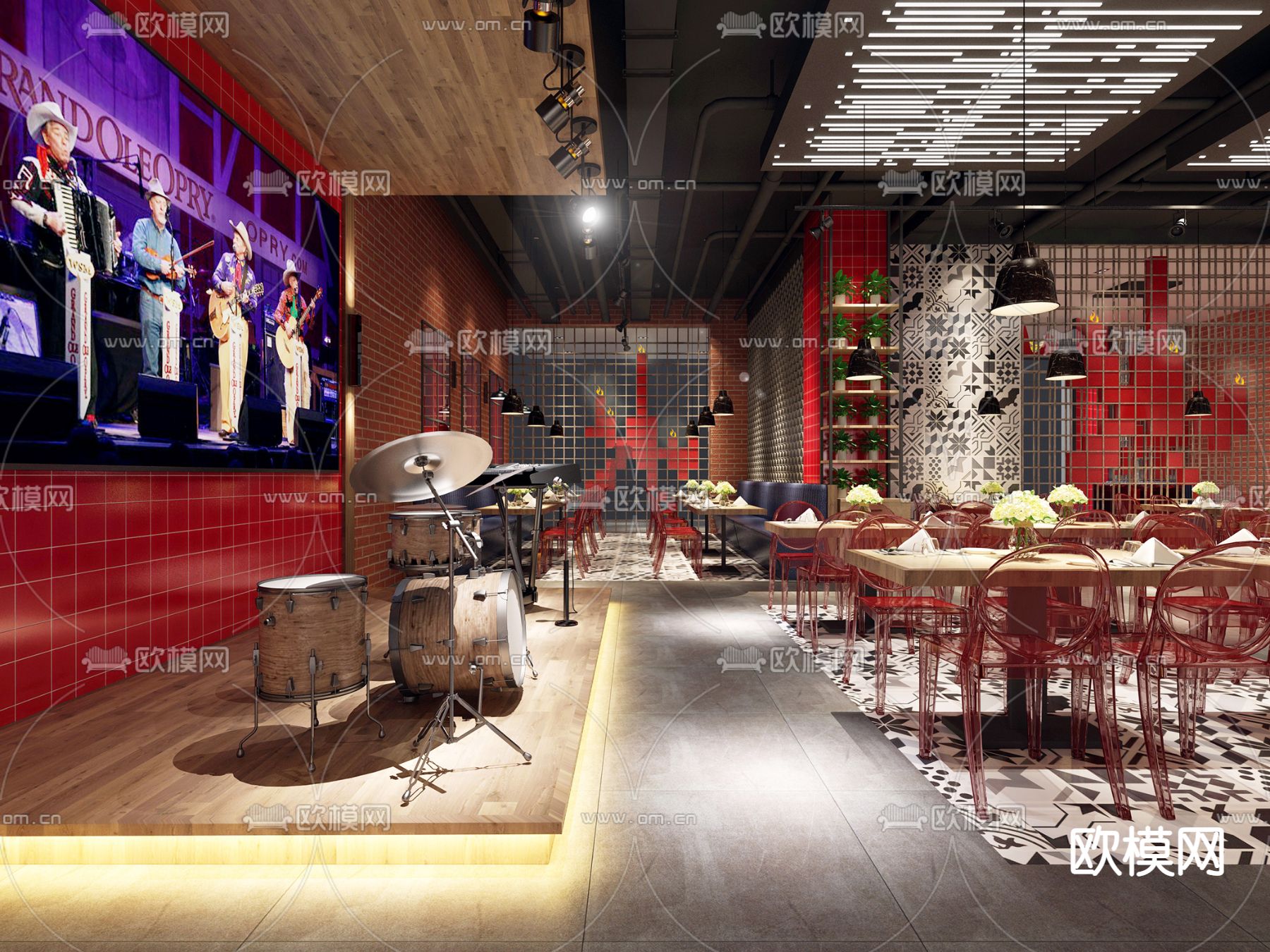 工业风音乐餐厅3d模型