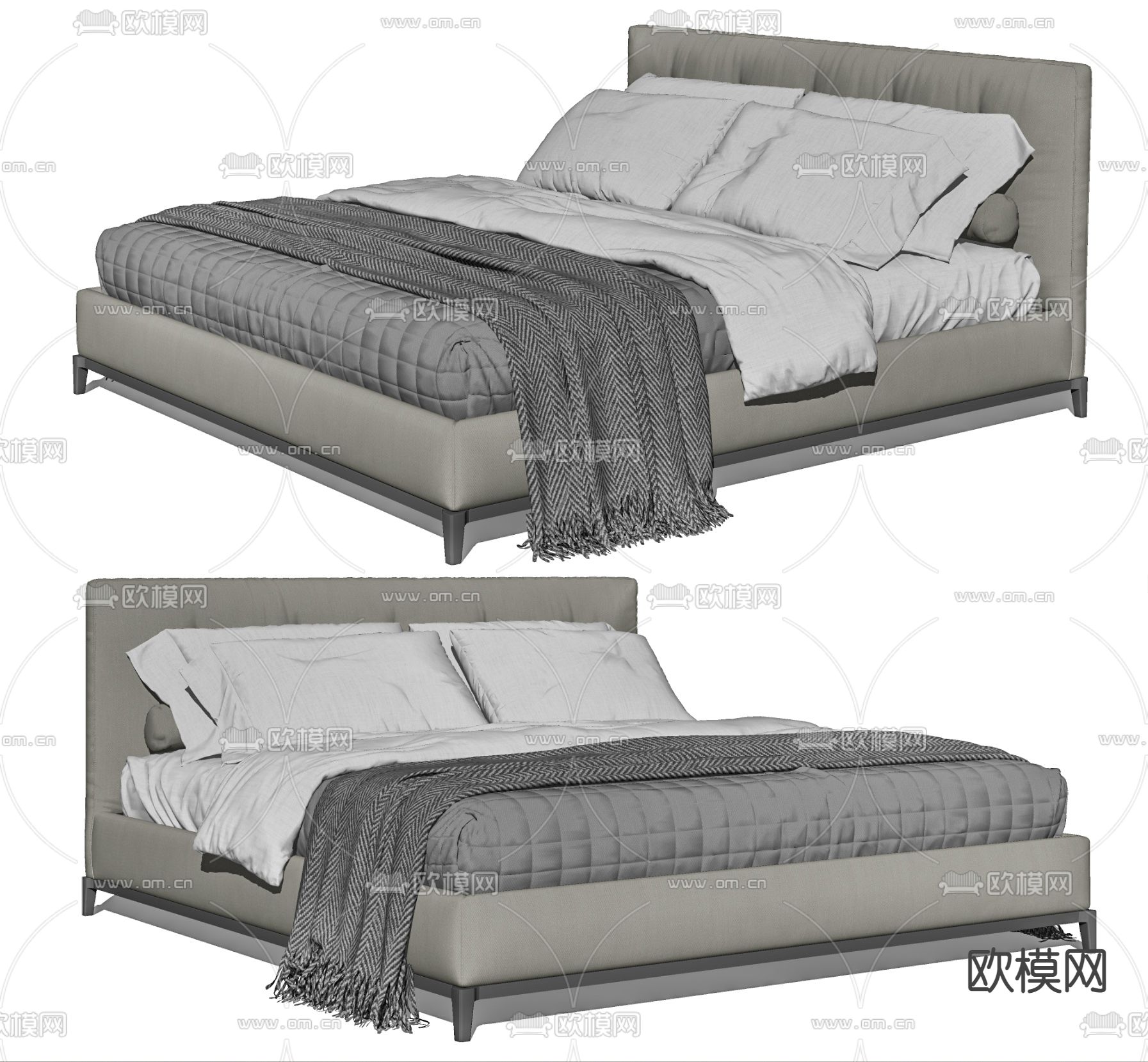 现代布艺双人床su模型