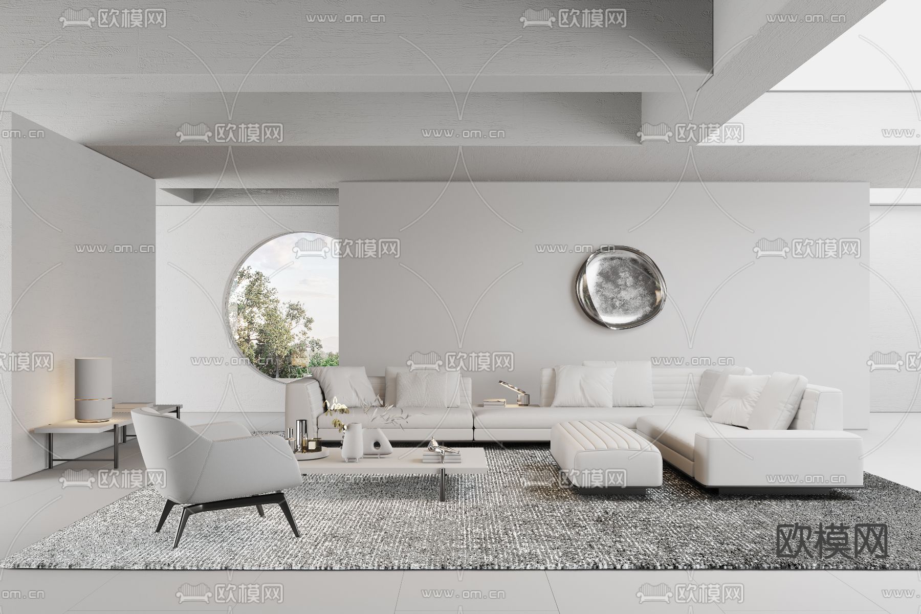 现代布艺转角沙发组合3d模型