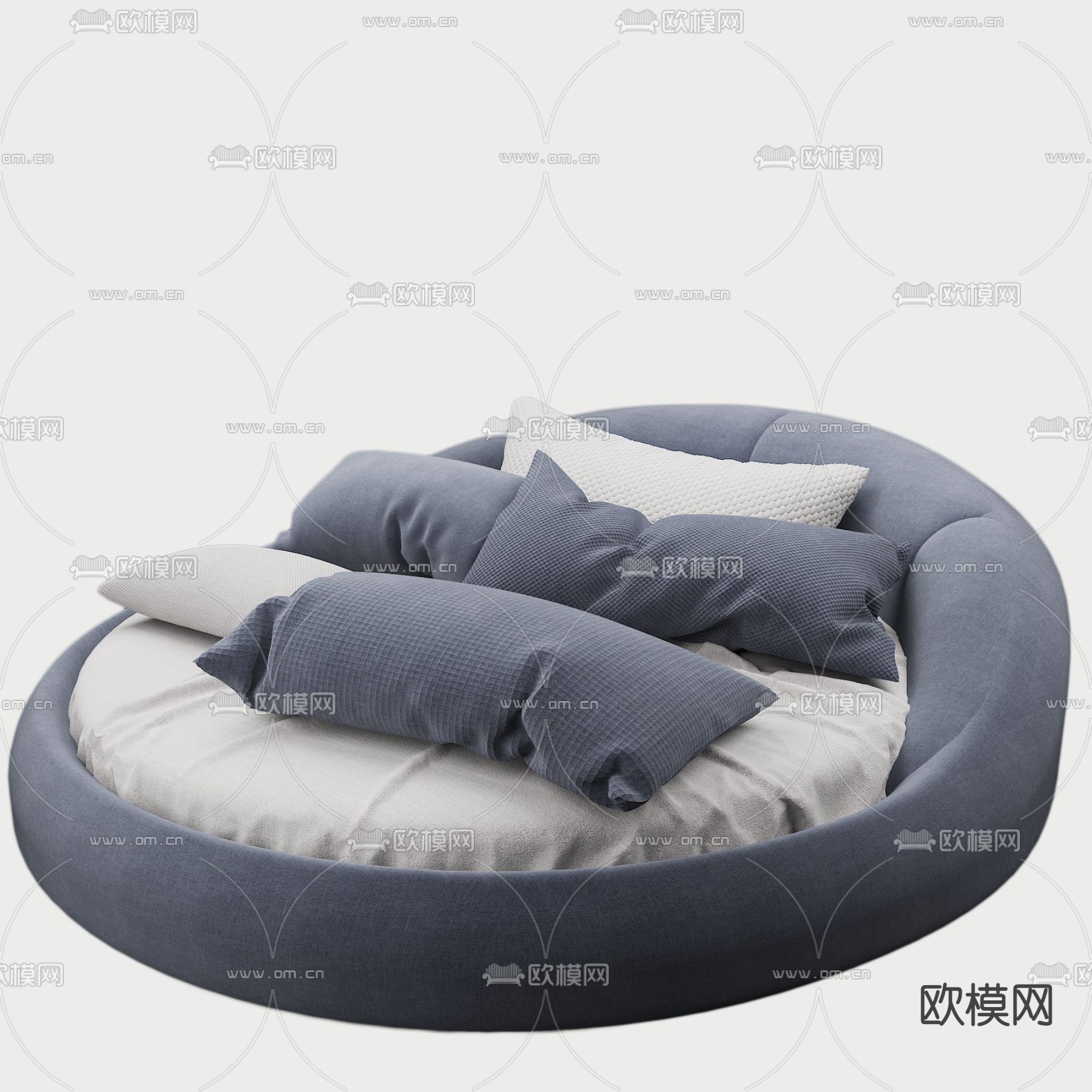 现代布艺圆床3d模型下载（渲染图2）