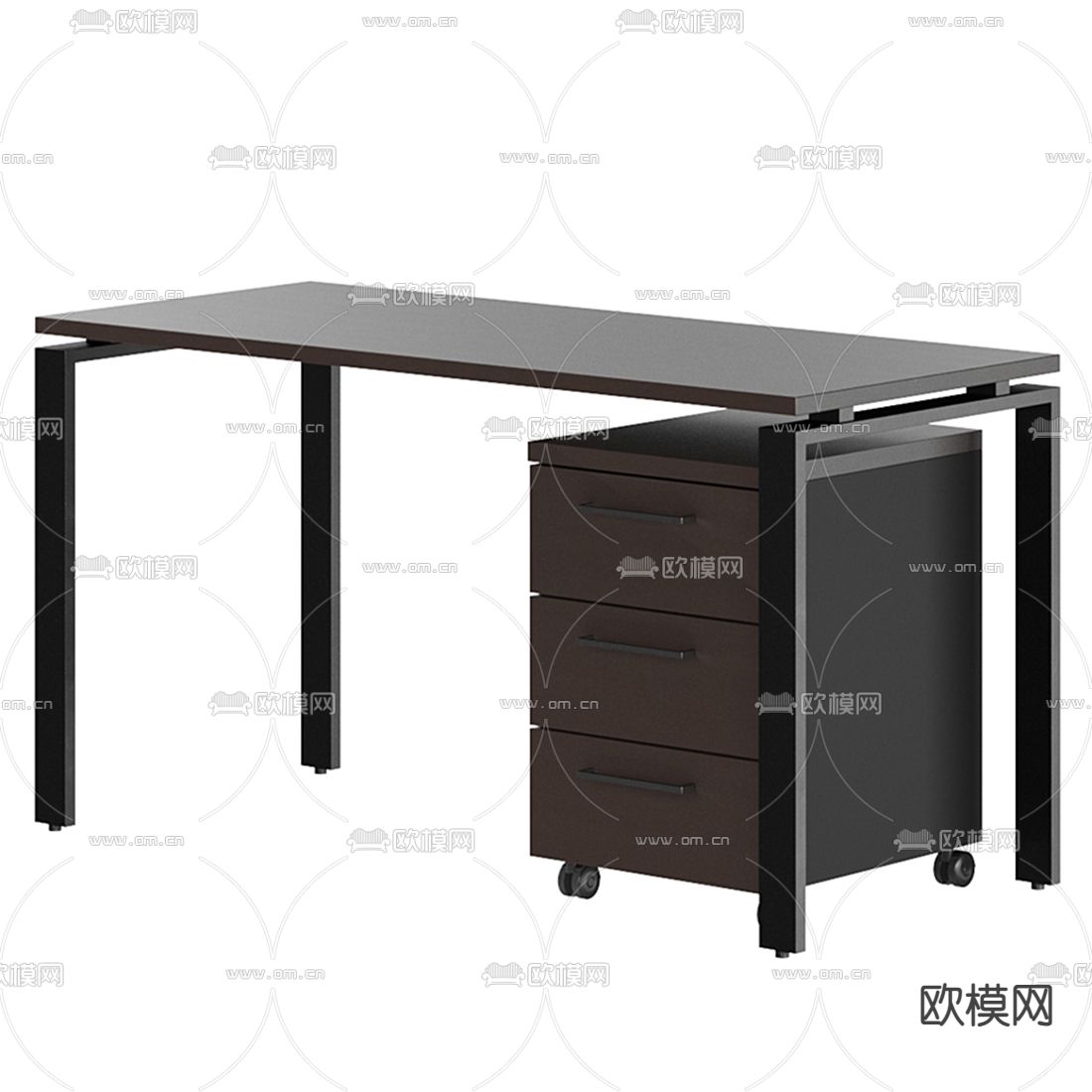现代实木办公桌3d模型