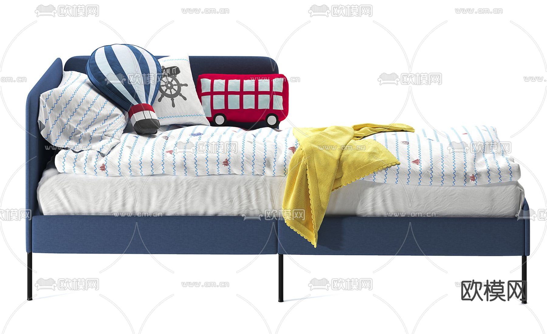现代布艺儿童床3d模型下载（渲染图1）