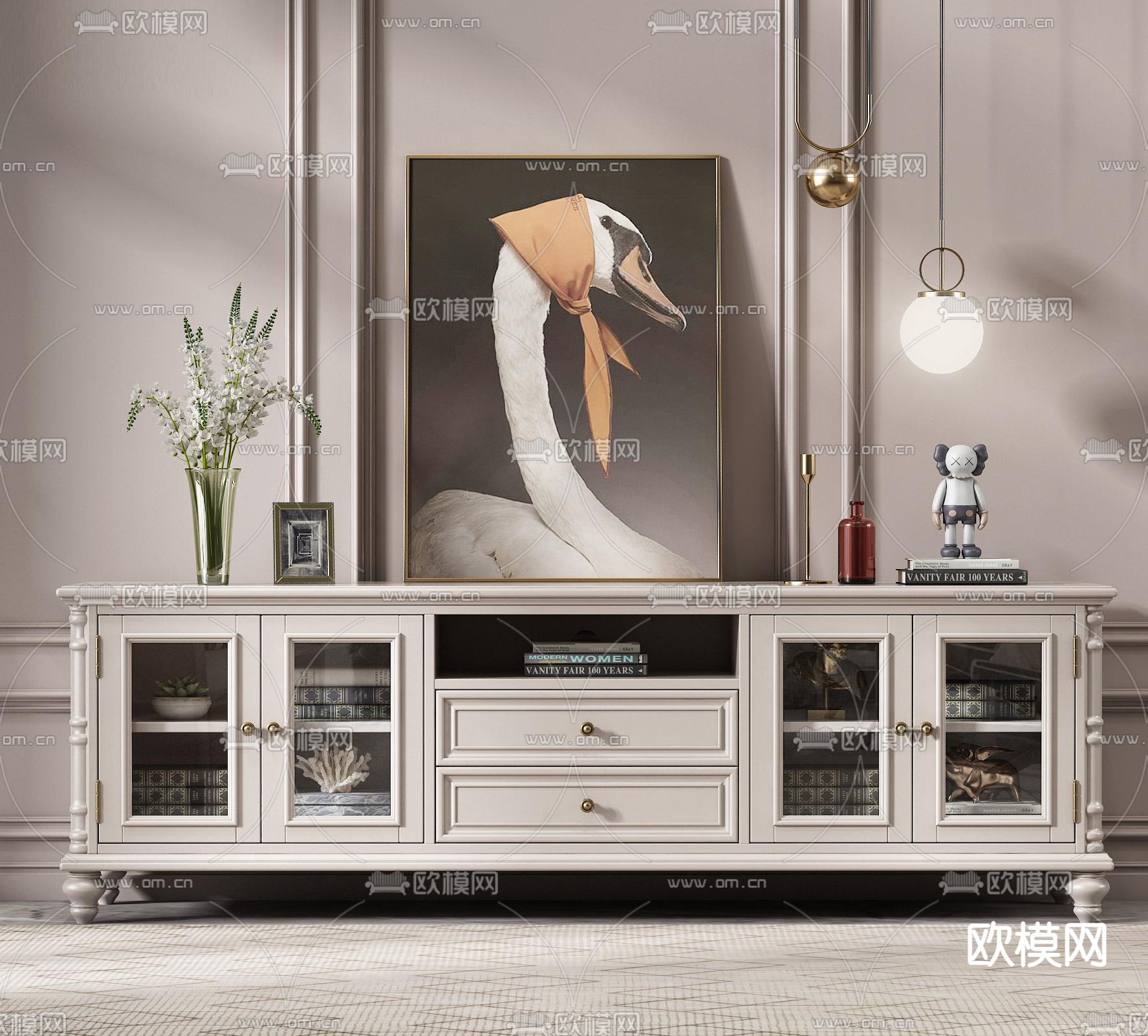 简欧轻奢电视柜3d模型下载