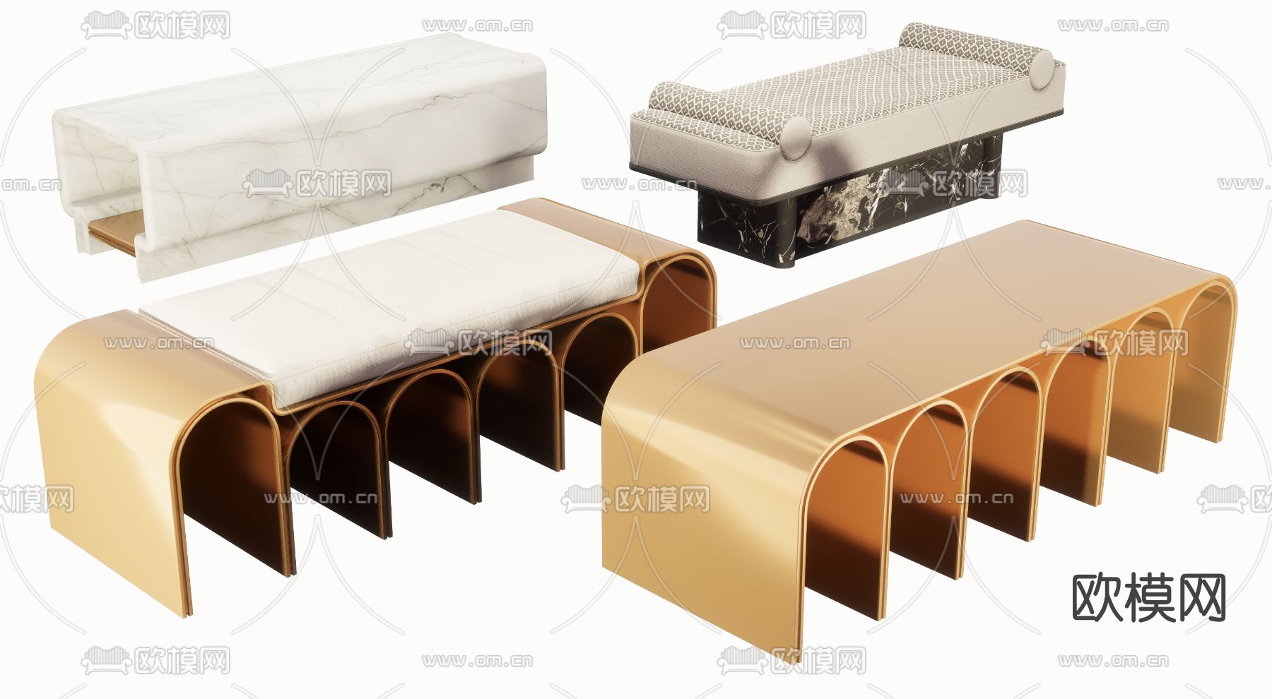 现代轻奢长凳su模型下载（渲染图1）