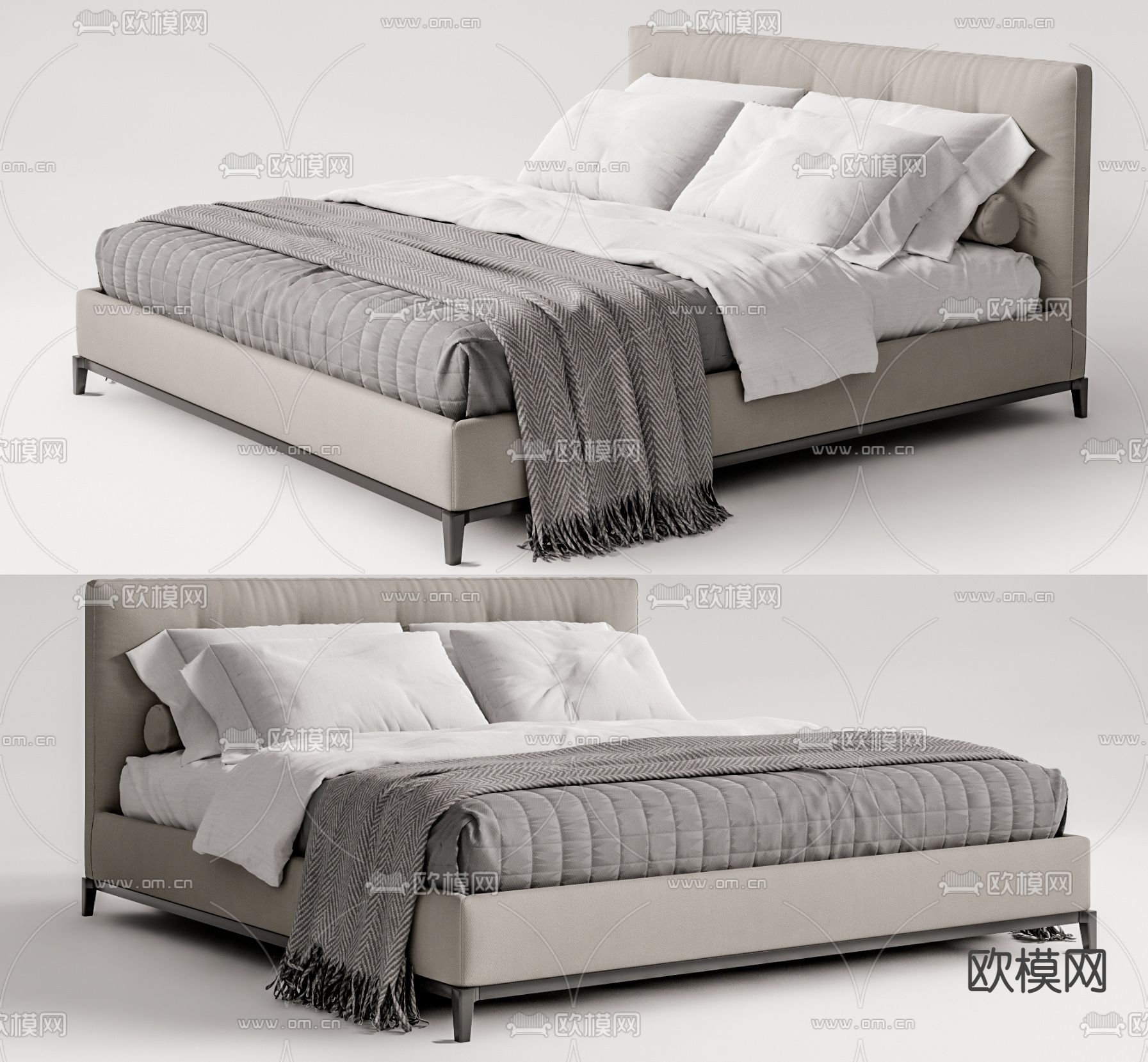现代布艺双人床su模型