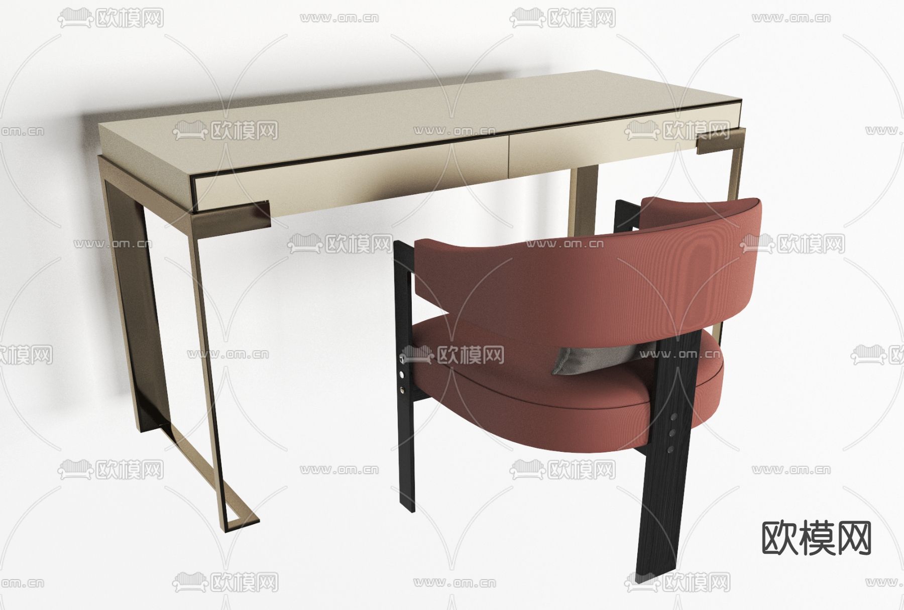 现代轻奢梳妆台椅免费3d模型下载