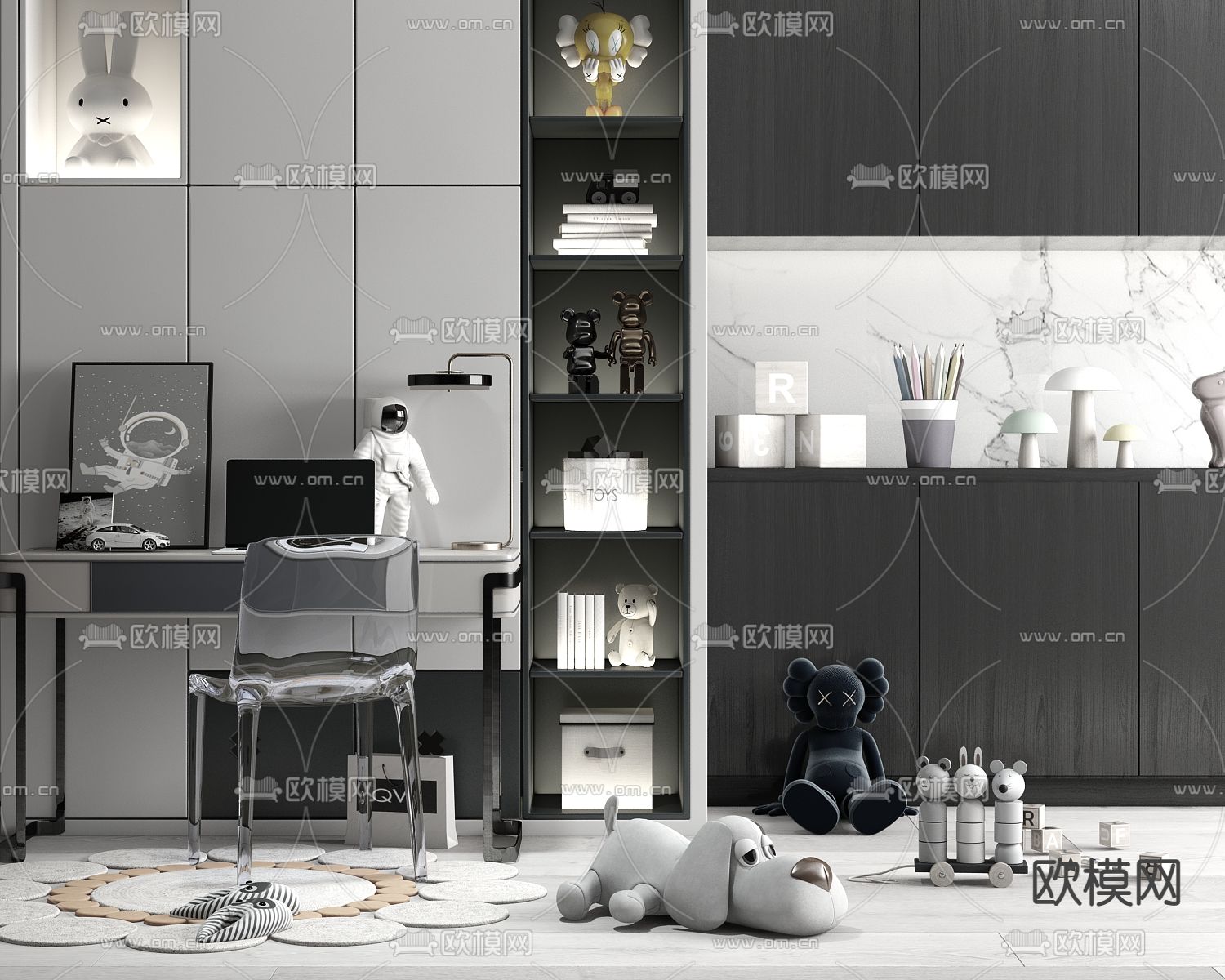 现代儿童装饰柜su模型下载（渲染图1）