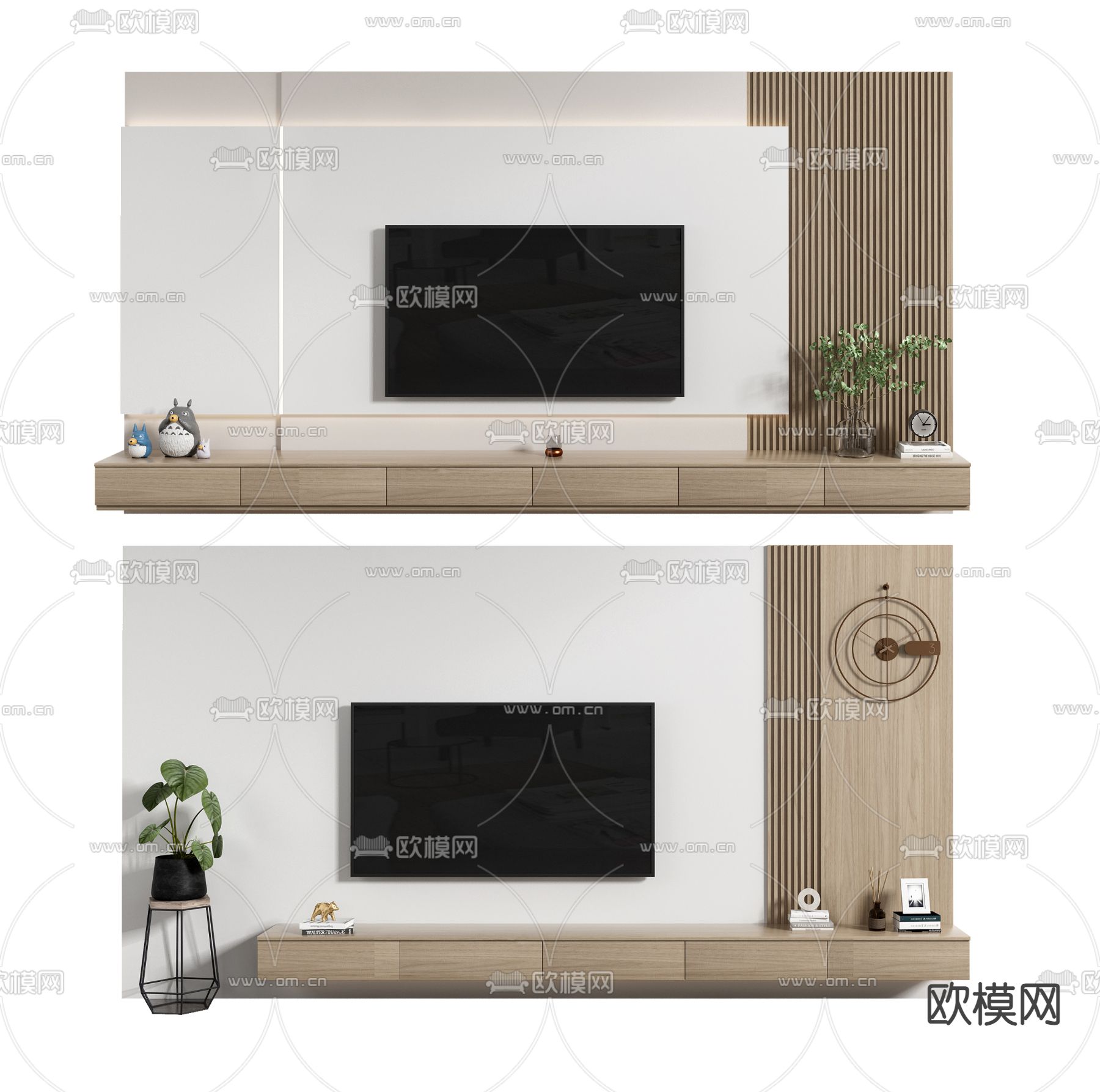 北欧电视背景墙3d模型