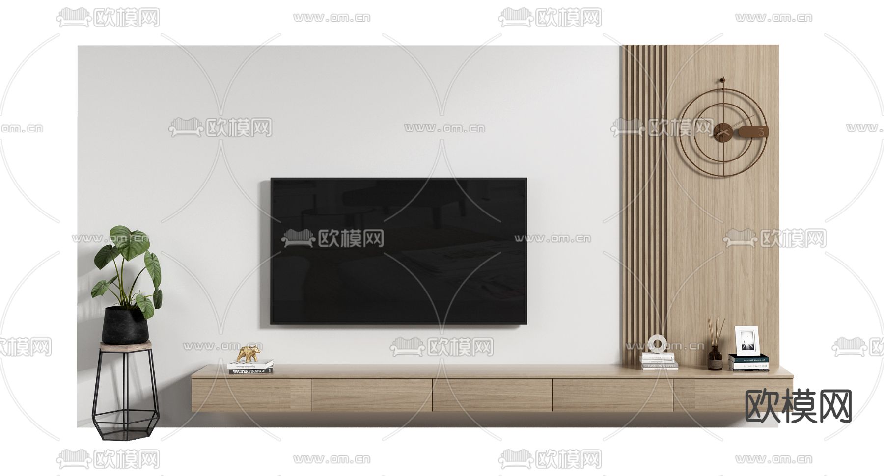 北欧电视背景墙3d模型