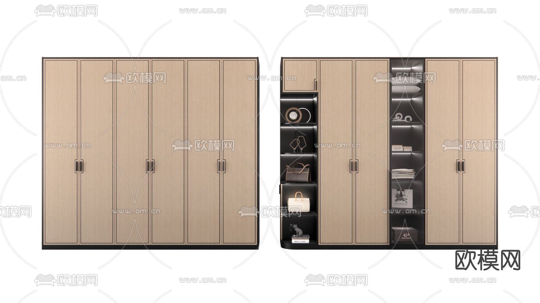 新中式轻奢衣柜su模型下载（渲染图1）
