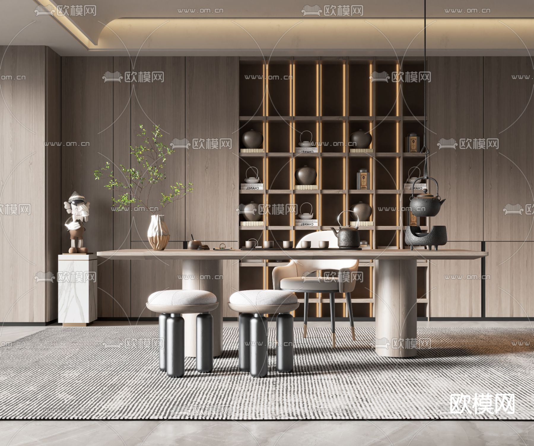 新中式实木茶桌椅3d模型下载