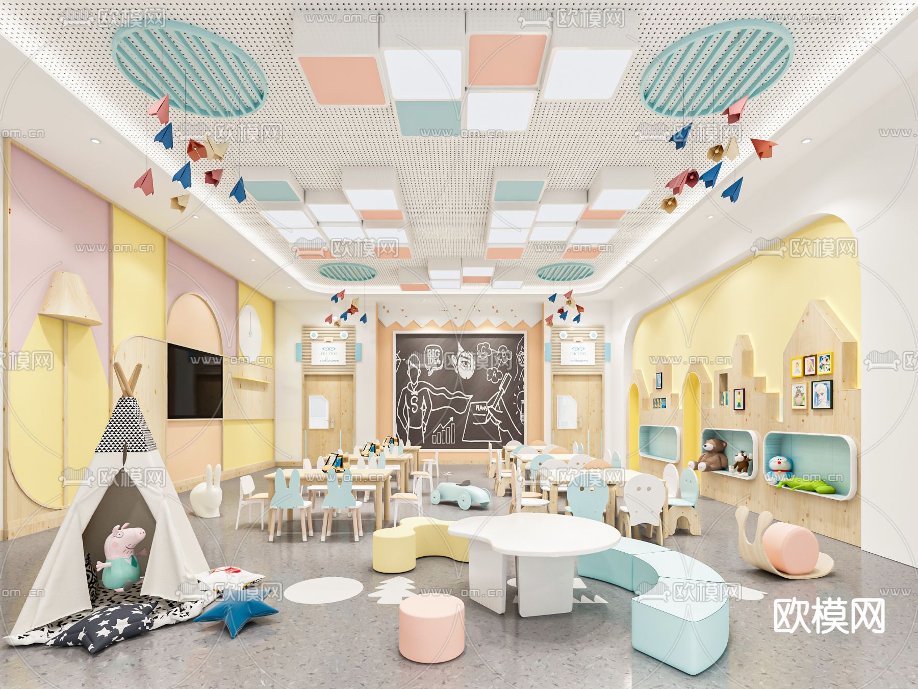 现代幼儿园教室3d模型下载