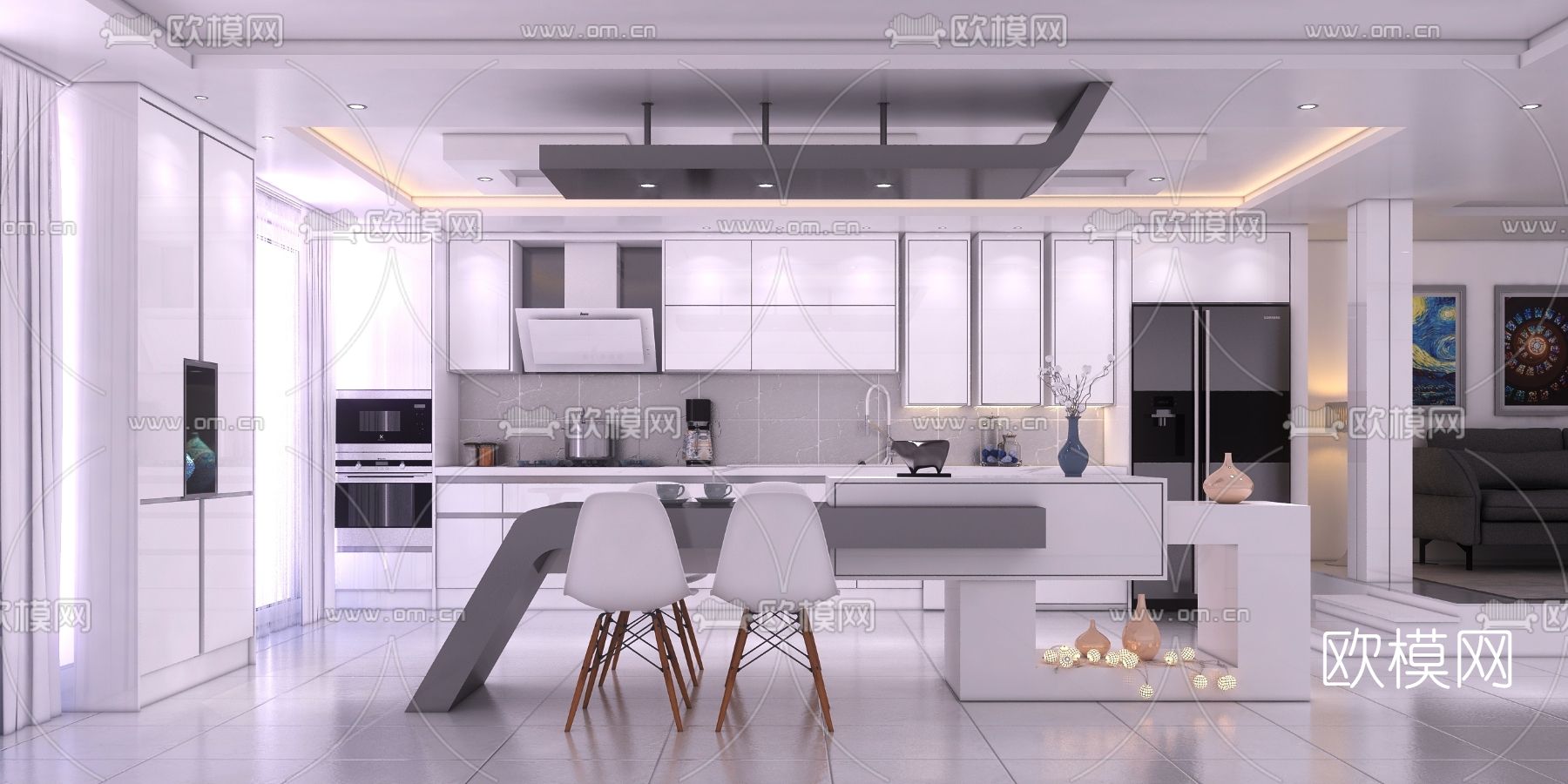 后现代厨房餐厅免费3d模型下载