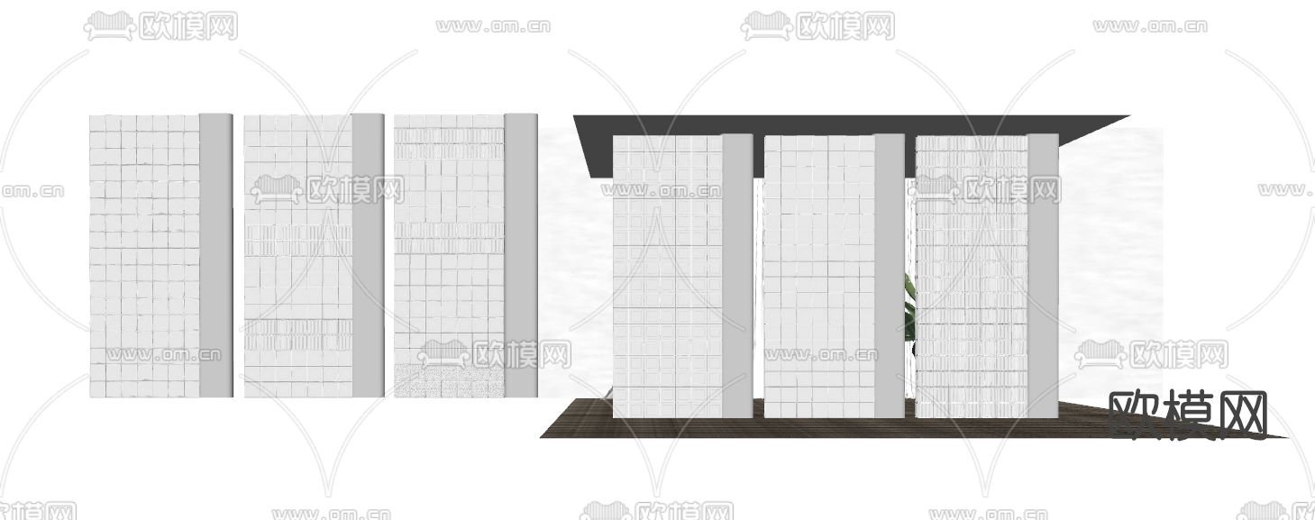 现代玻璃砖屏风隔断su模型