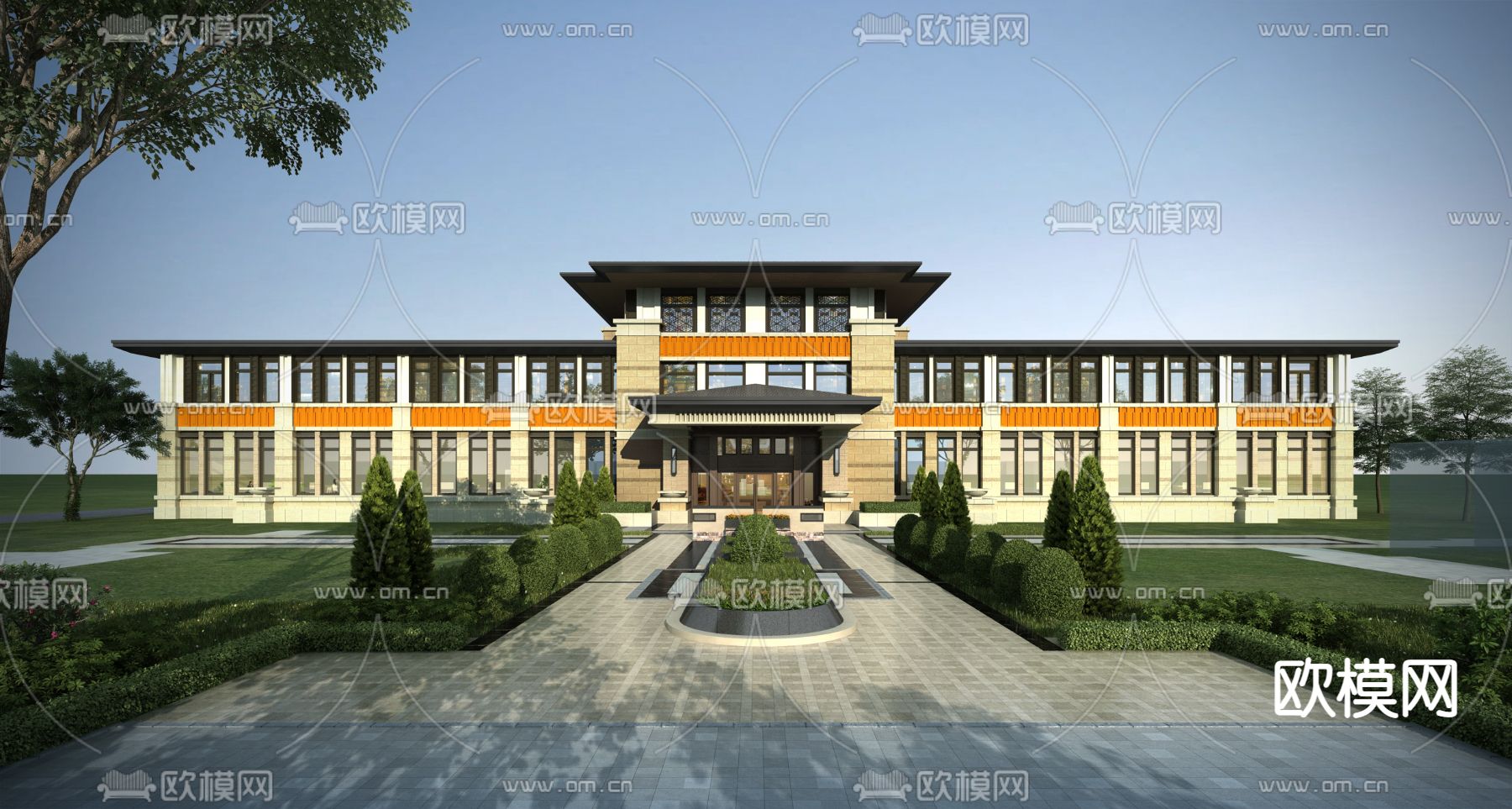 简欧多层办公楼外观3d模型下载