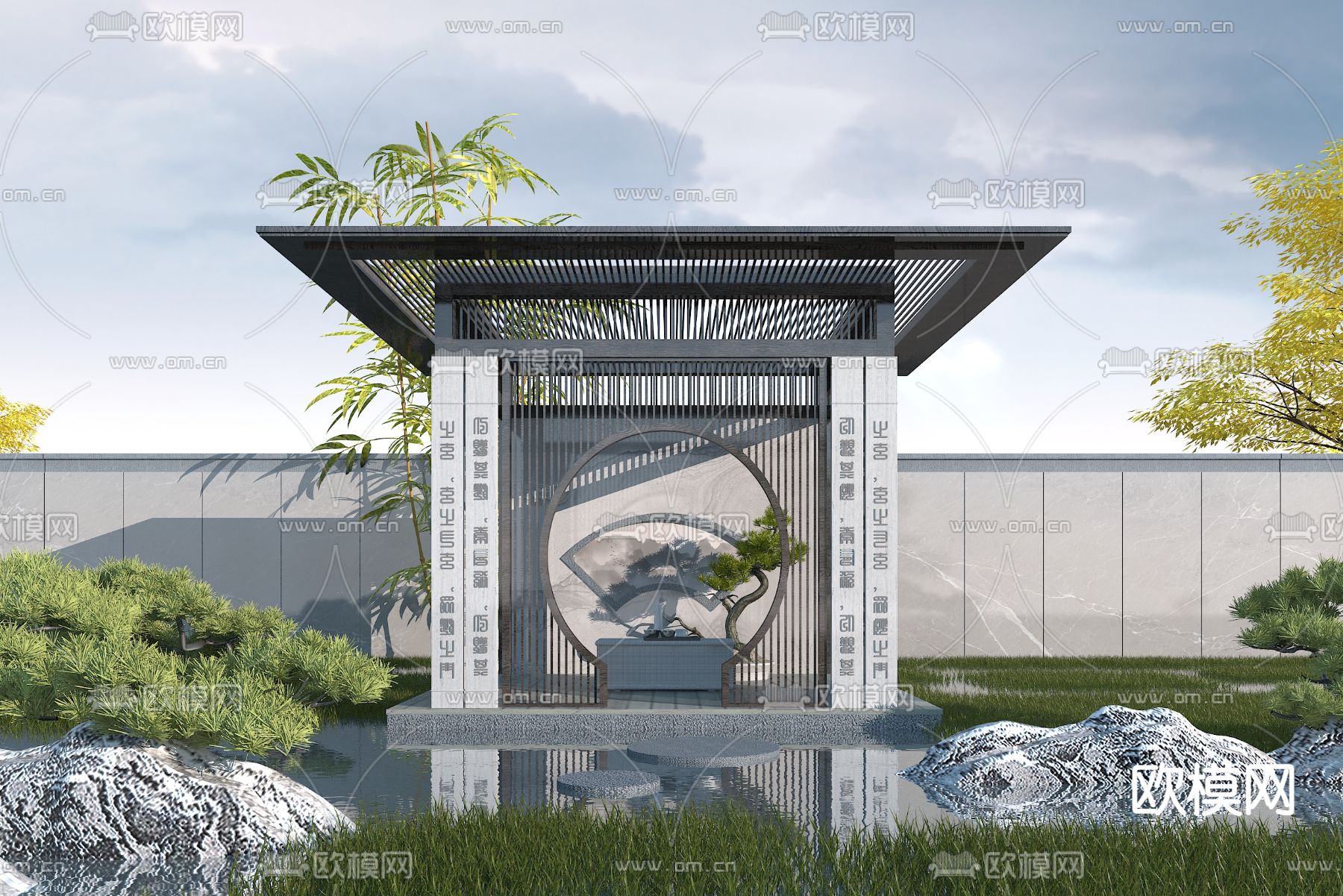 新中式园林景观亭3d模型