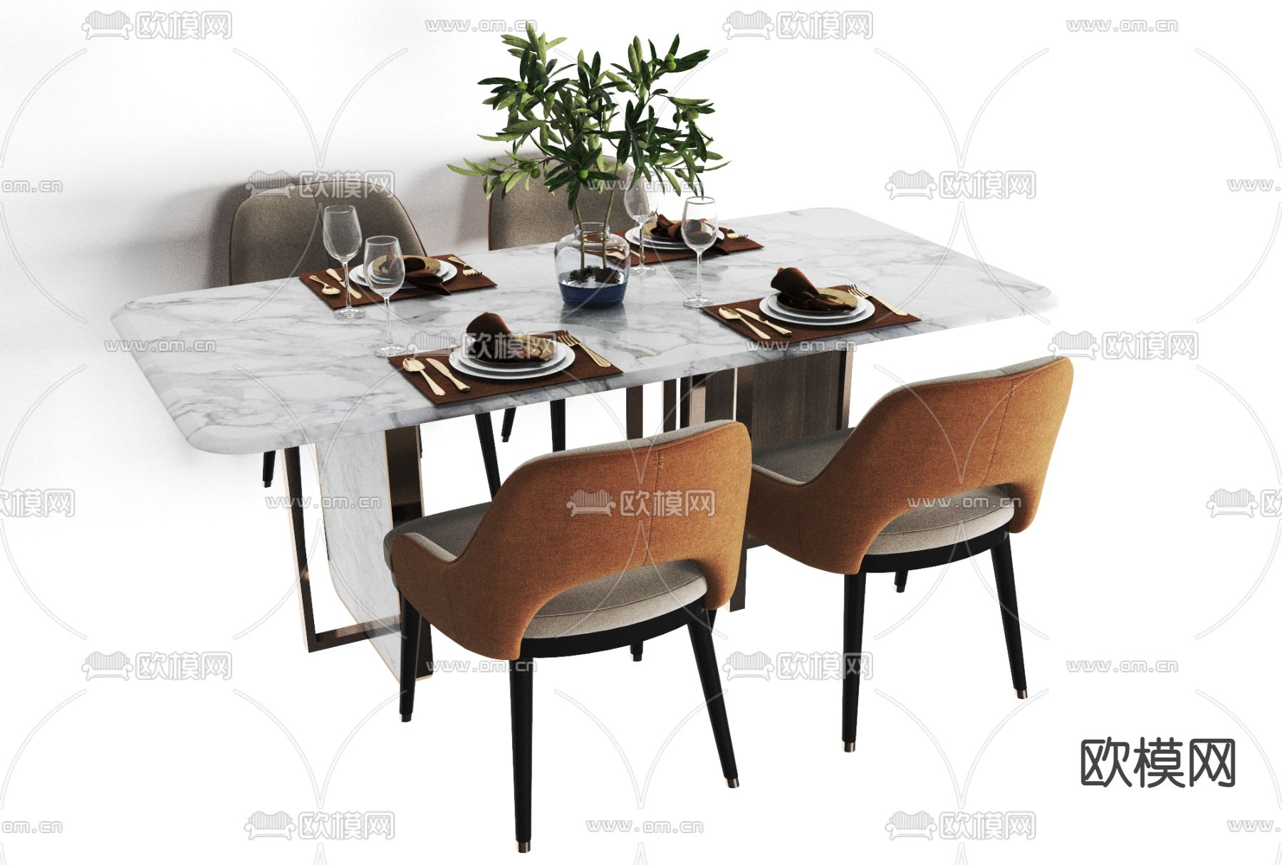 现代大理石餐桌椅免费3d模型下载