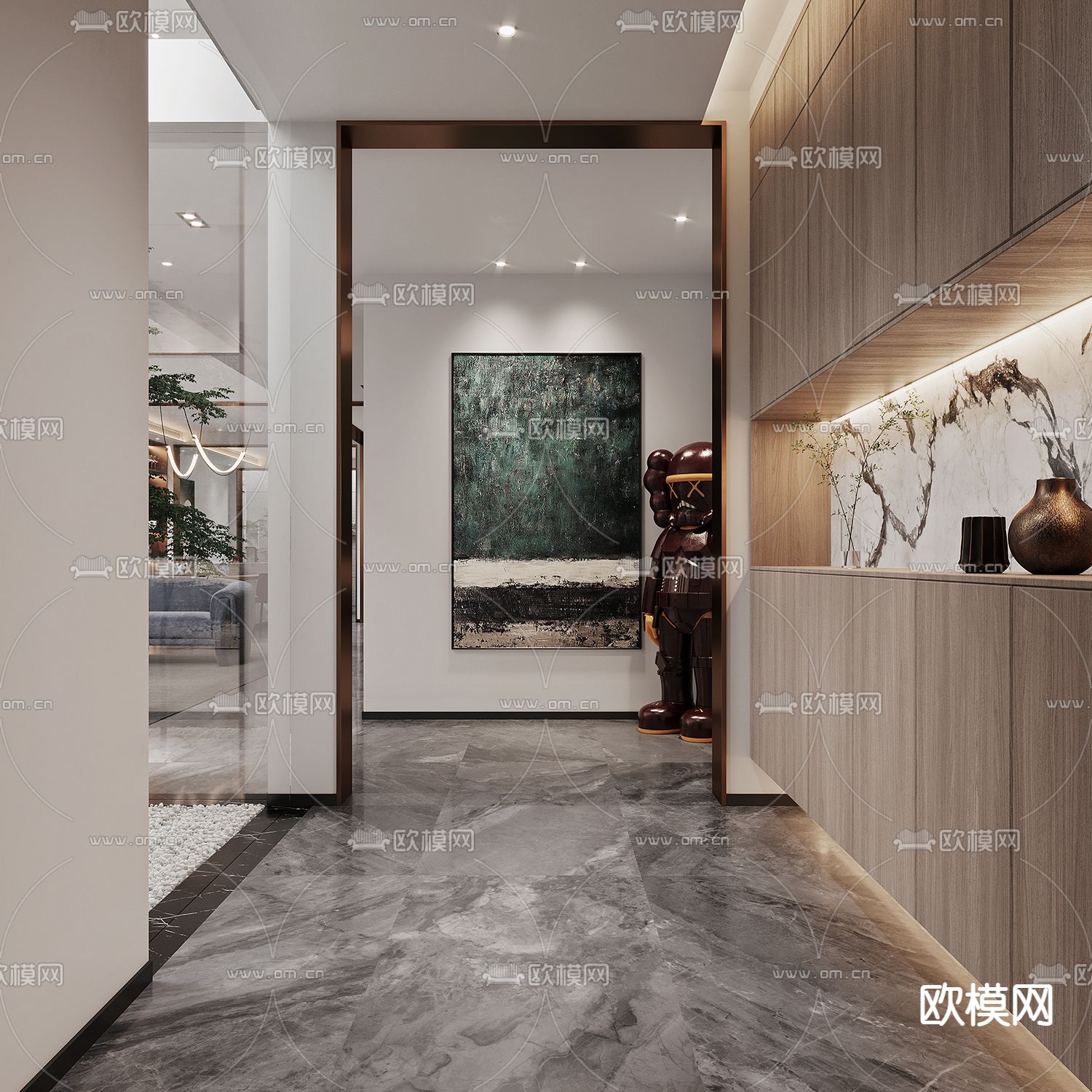 现代轻奢别墅大堂3d模型下载（渲染图3）