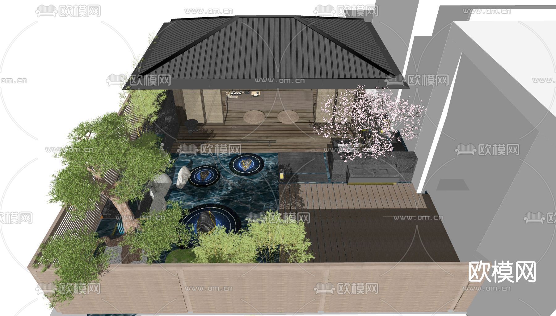 日式庭院枯山水小品su模型