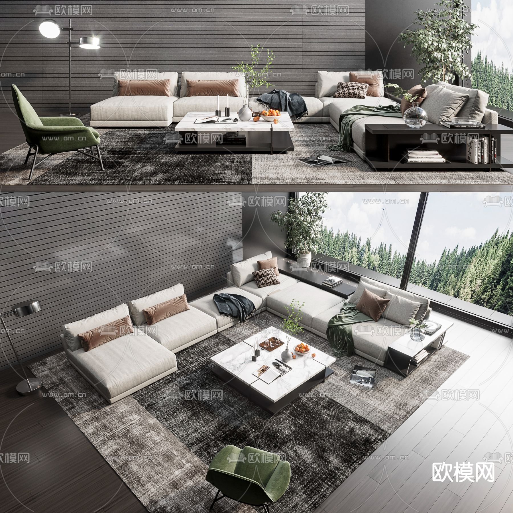 现代布艺转角组合沙发3d模型