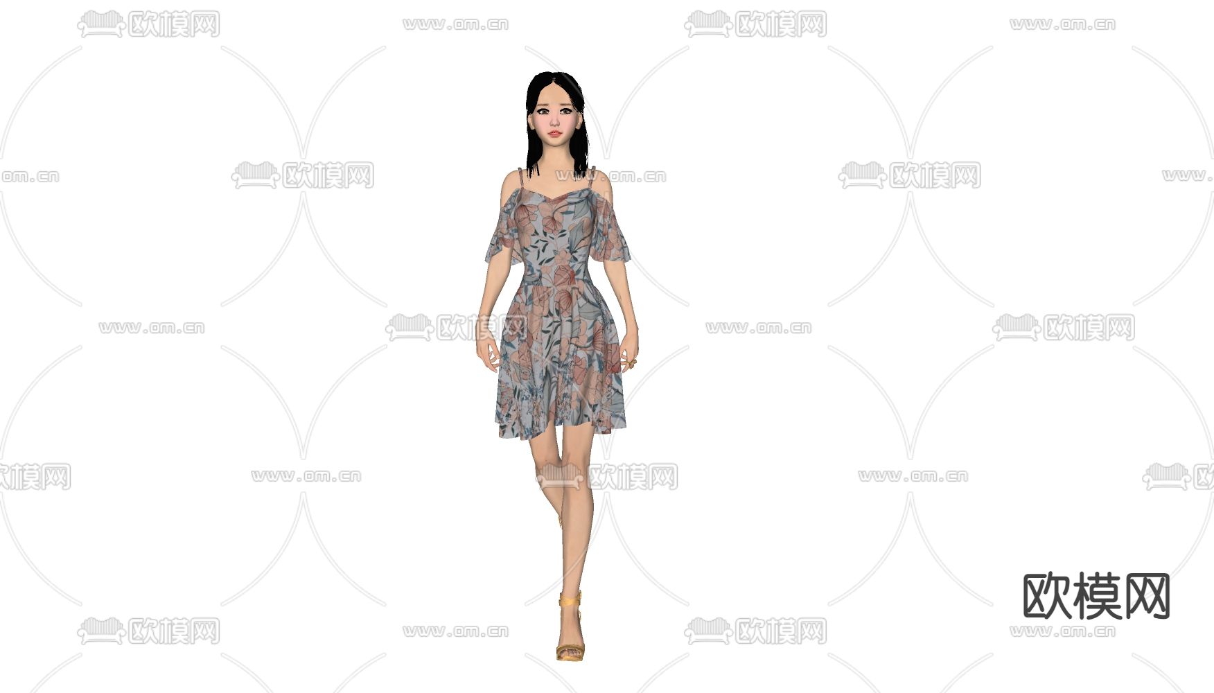 现代美女su模型下载（渲染图2）