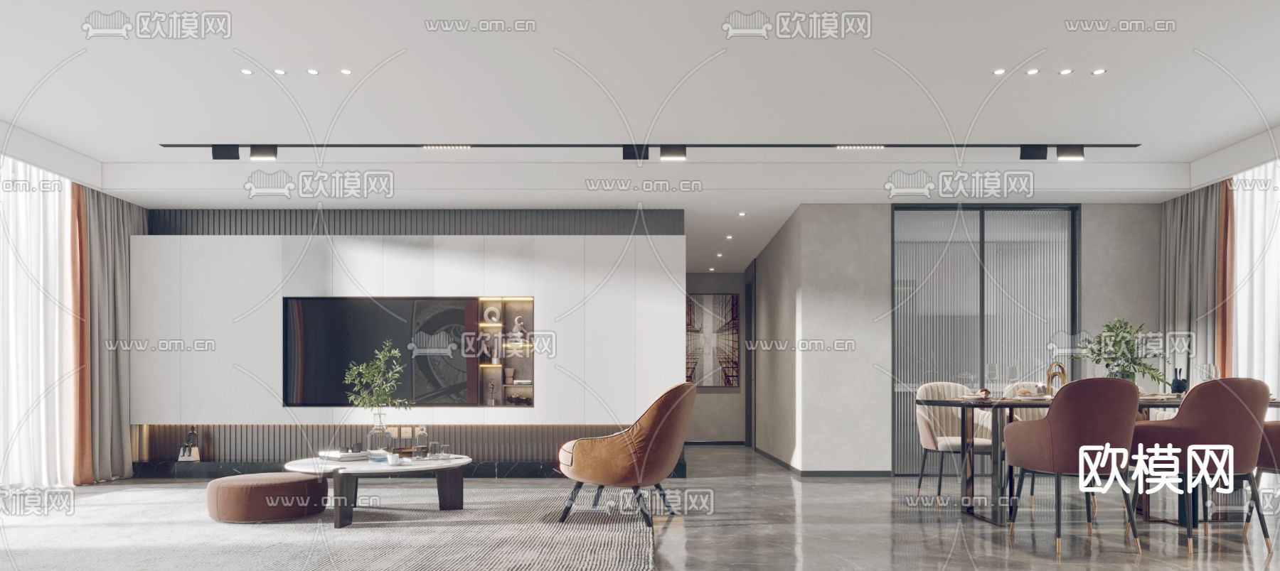 现代轻奢客厅餐厅3d模型下载（渲染图4）