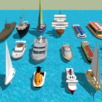  现代轮船帆船su模型 