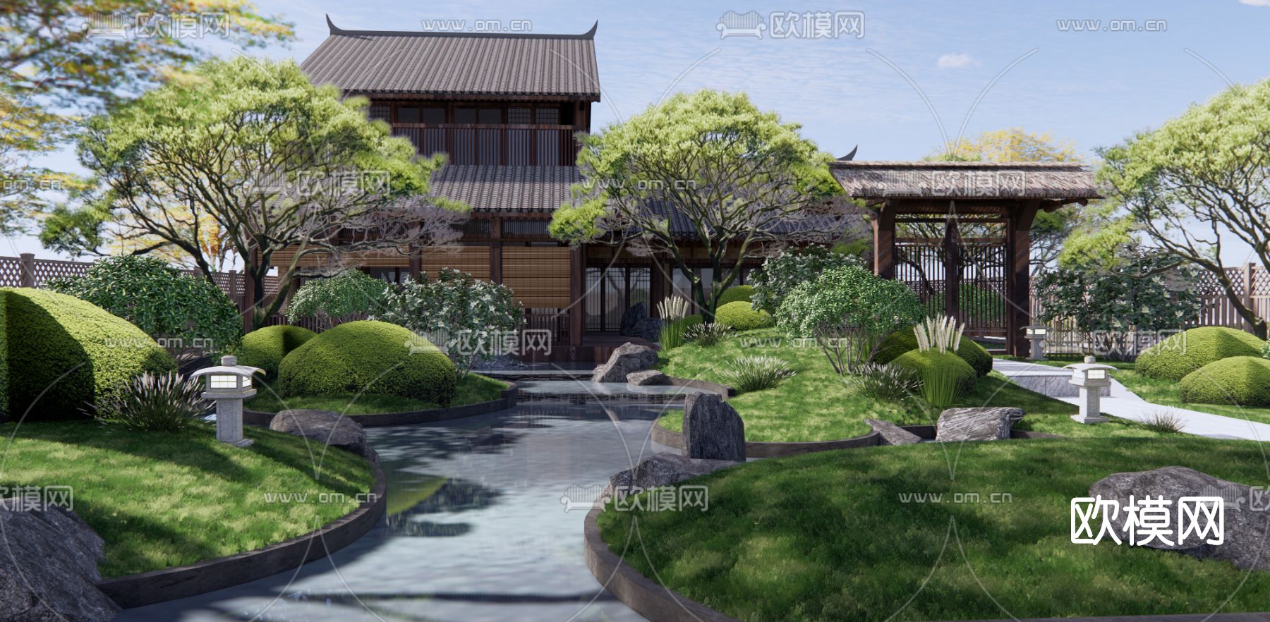 日式庭院景观su模型下载（渲染图1）