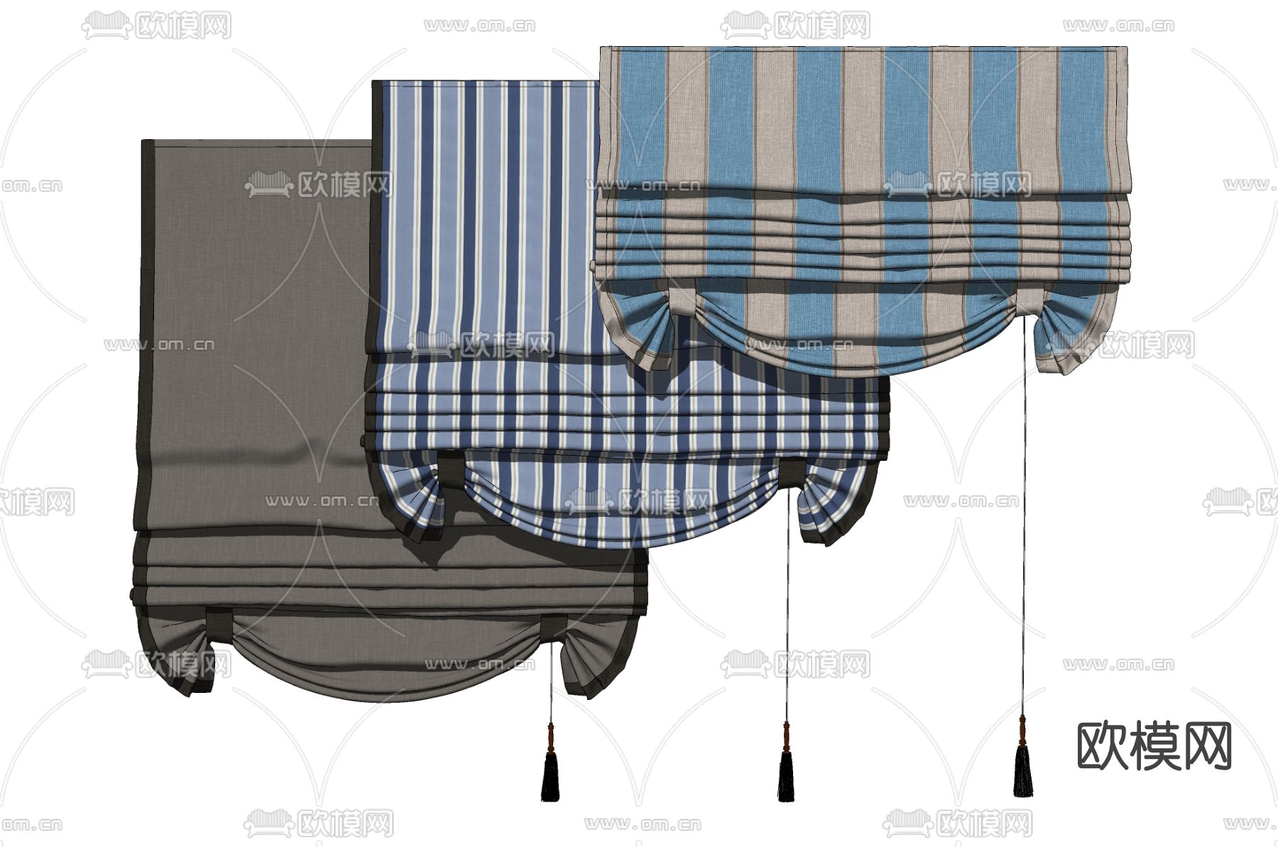 欧式布艺窗帘卷帘su模型下载