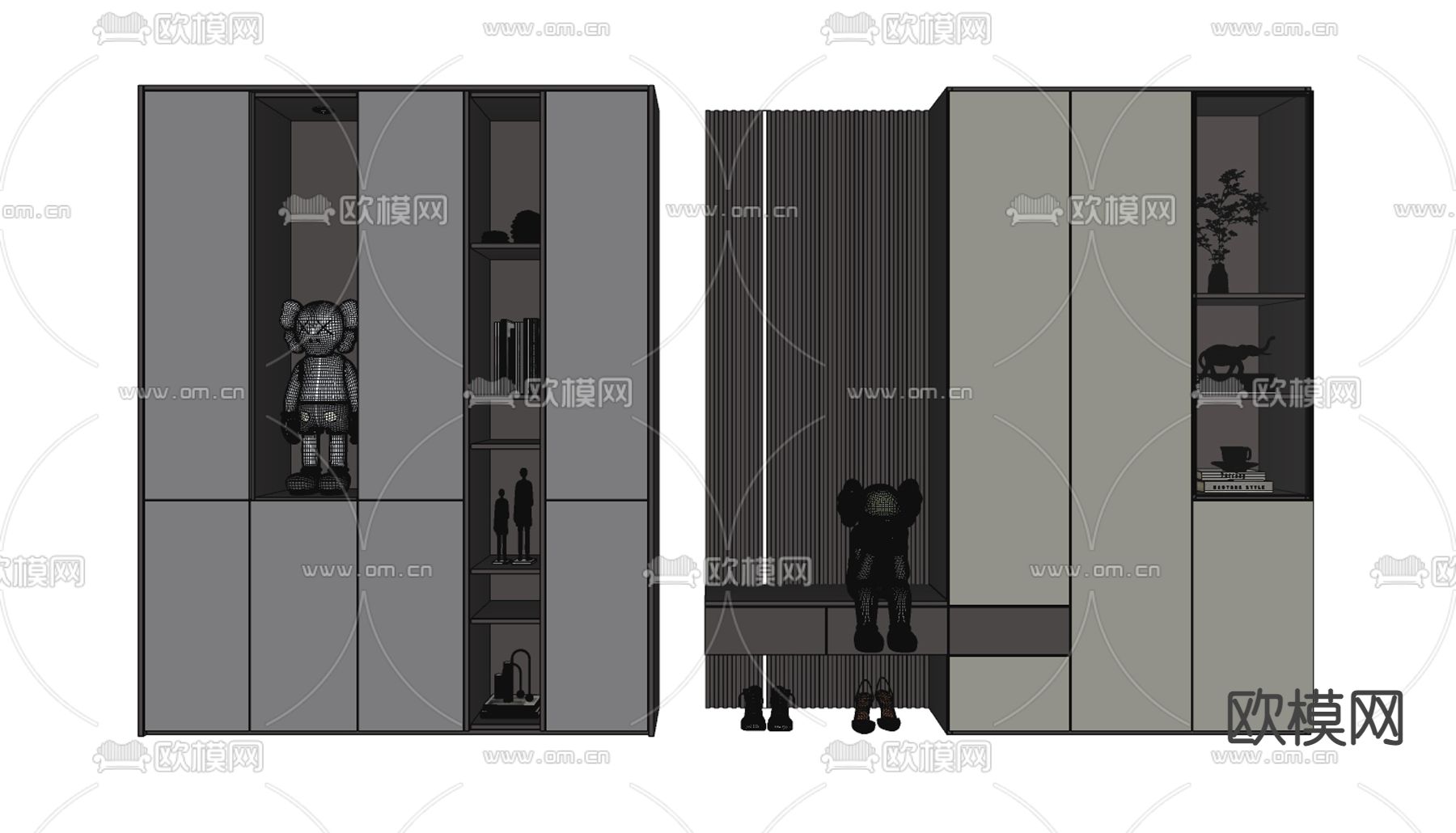 现代轻奢鞋柜su模型下载（渲染图2）